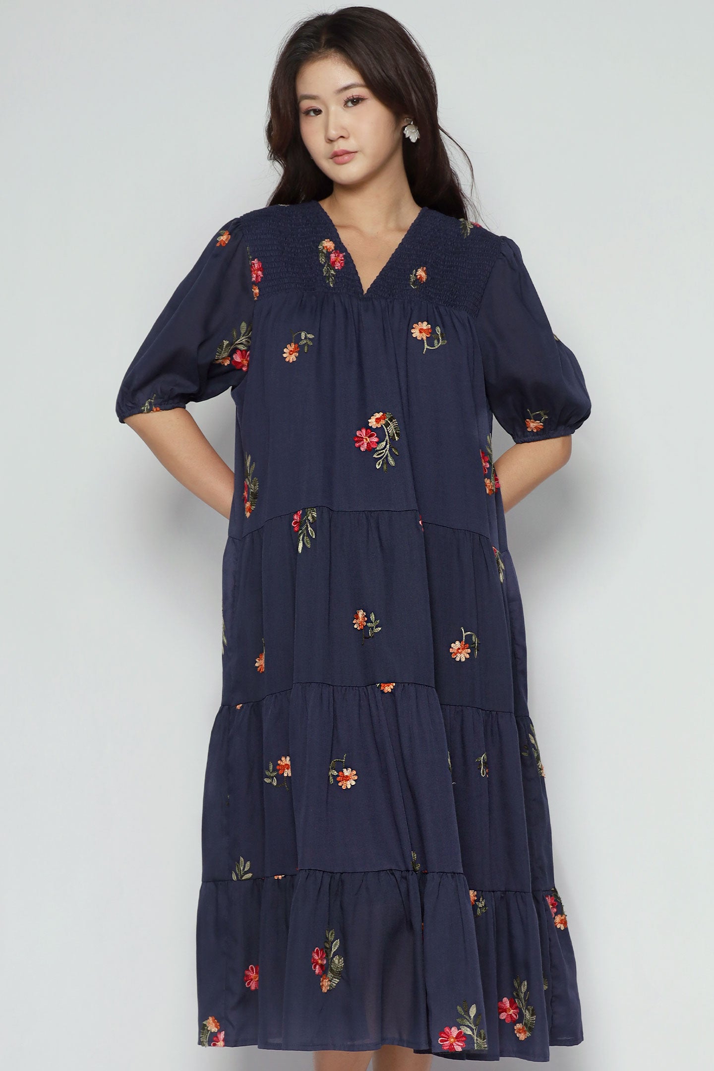 Backorders Sydney Dress in Blue Petal Embroidery