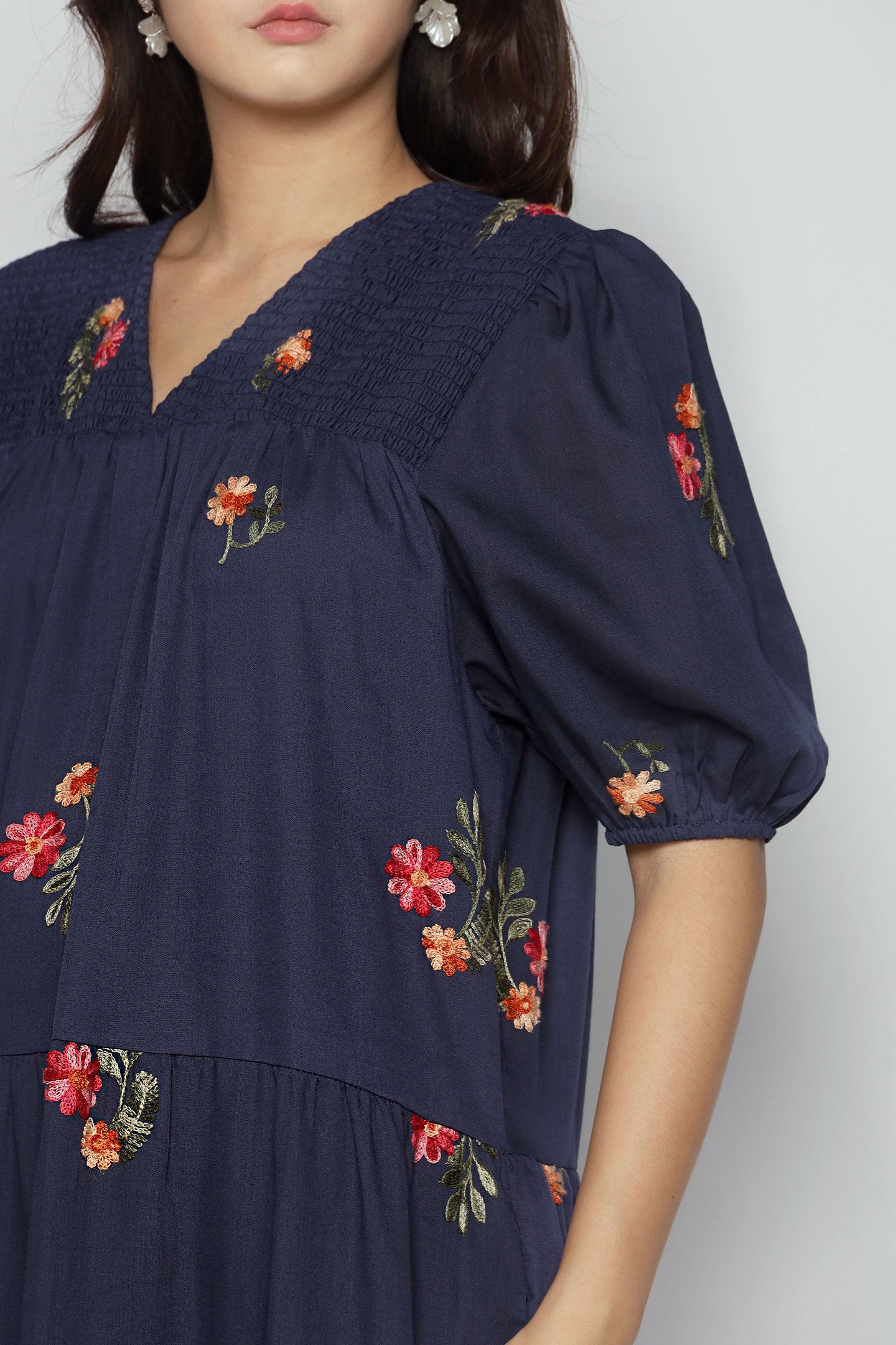 Backorders Sydney Dress in Blue Petal Embroidery