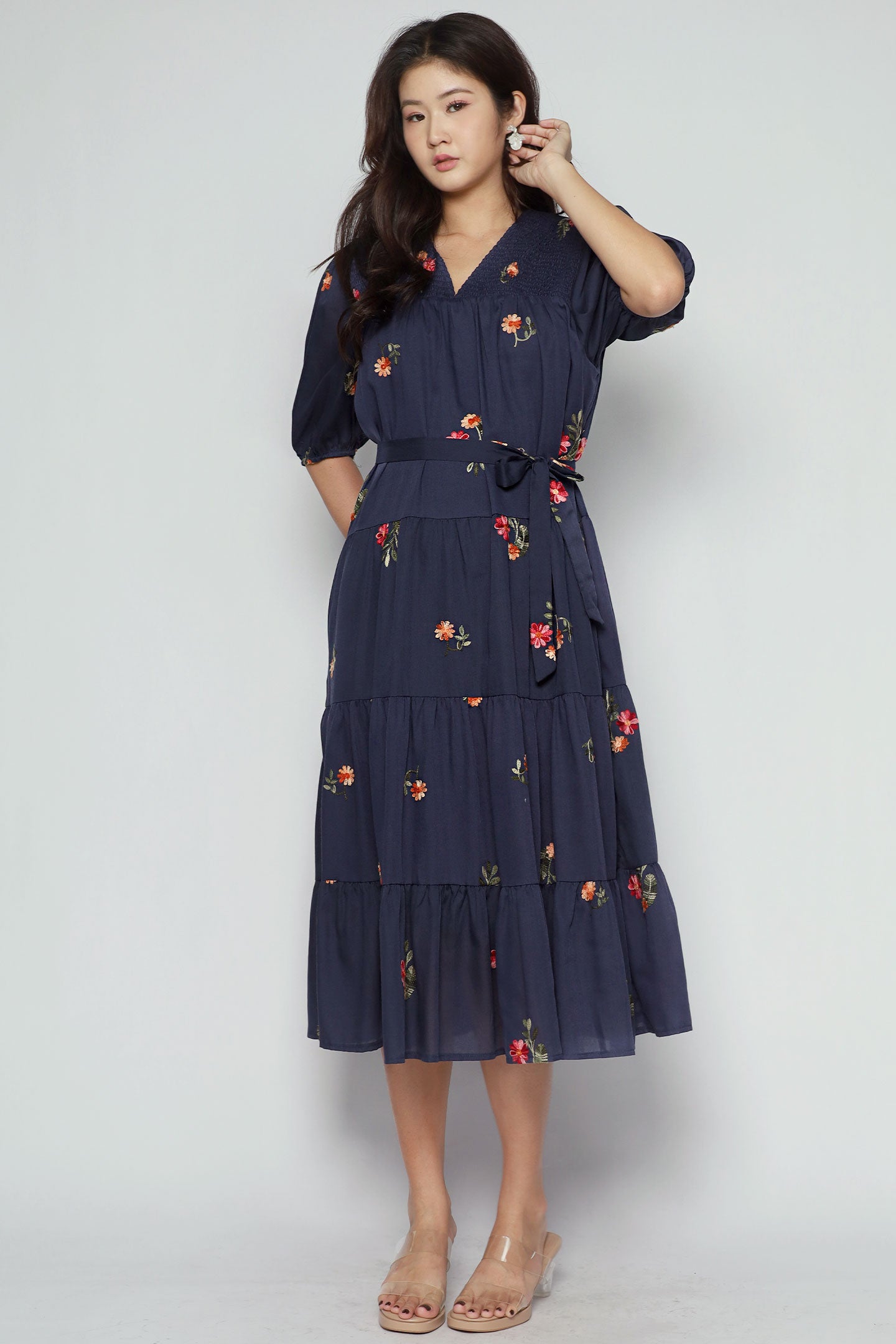 Backorders Sydney Dress in Blue Petal Embroidery
