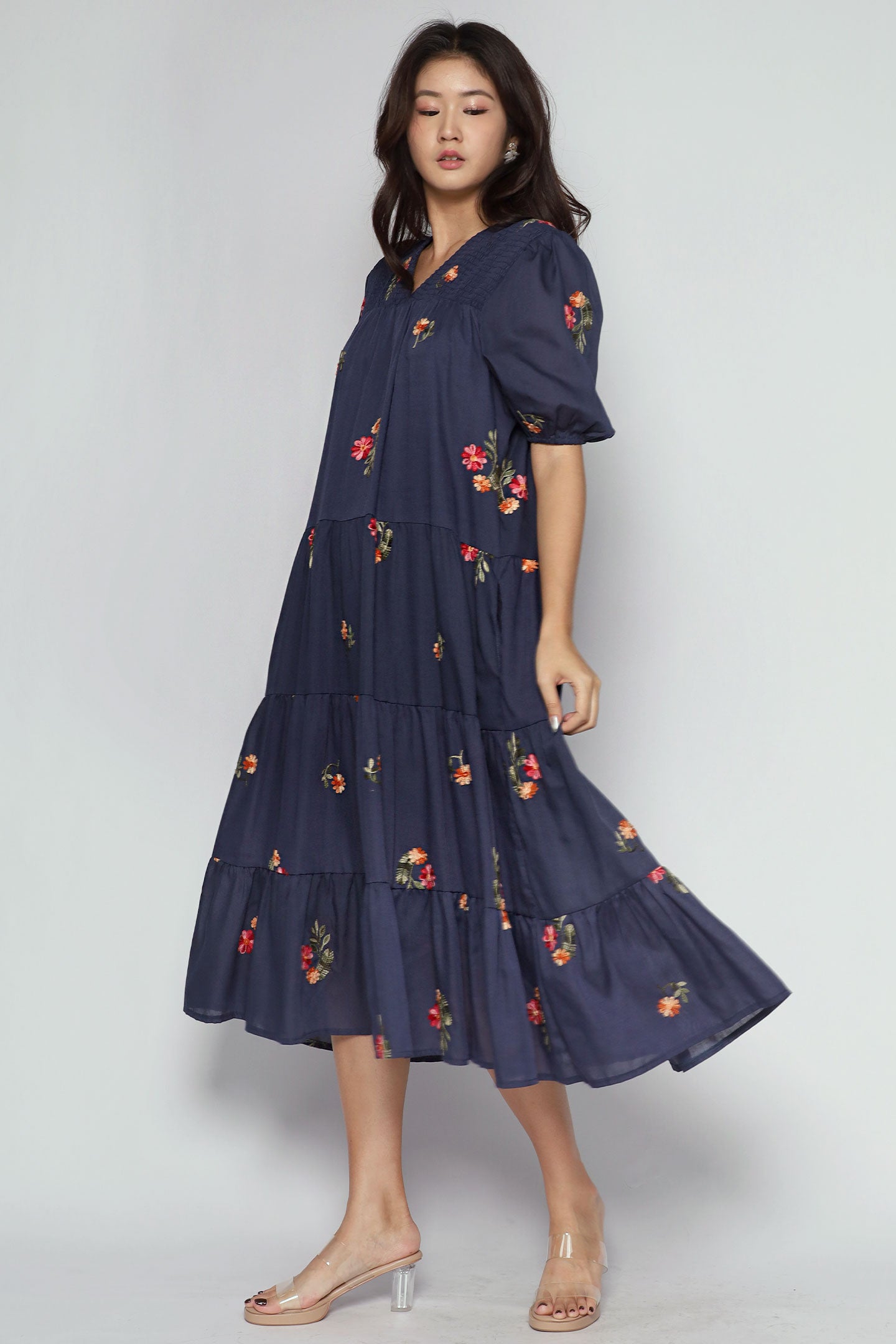 Backorders Sydney Dress in Blue Petal Embroidery