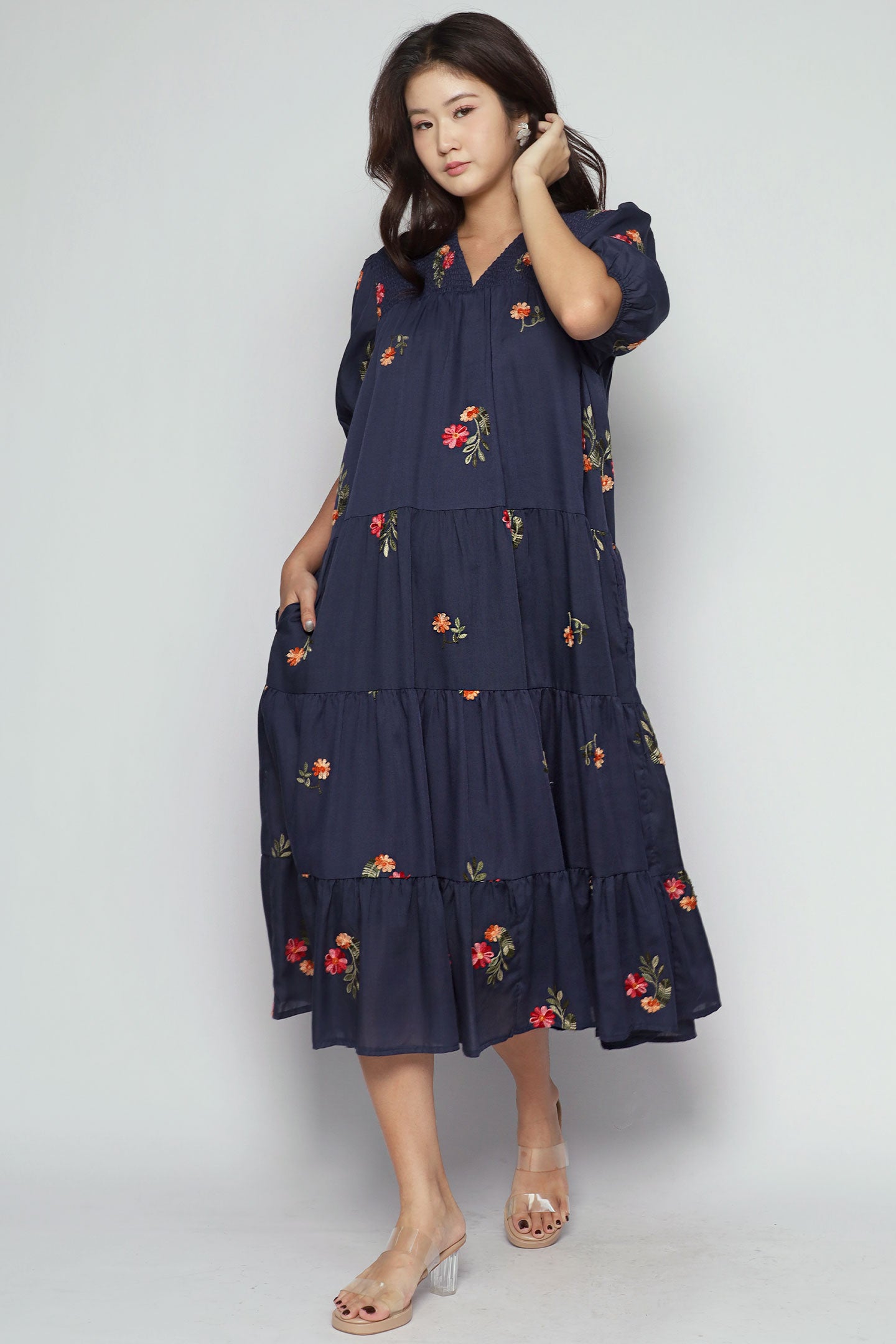 Backorders Sydney Dress in Blue Petal Embroidery