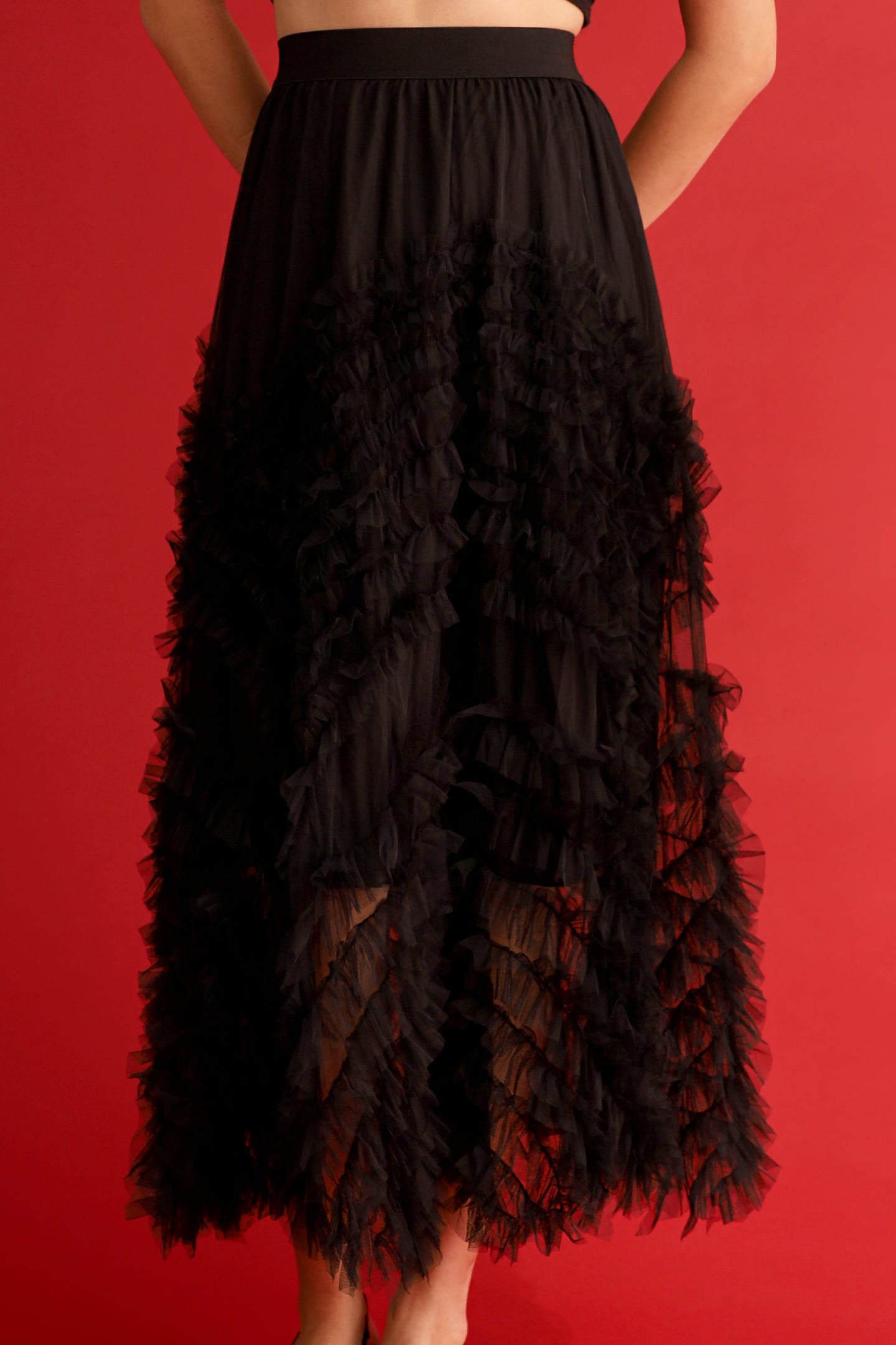 CHOSEN - Taiji Frill Mesh Skirt in Black