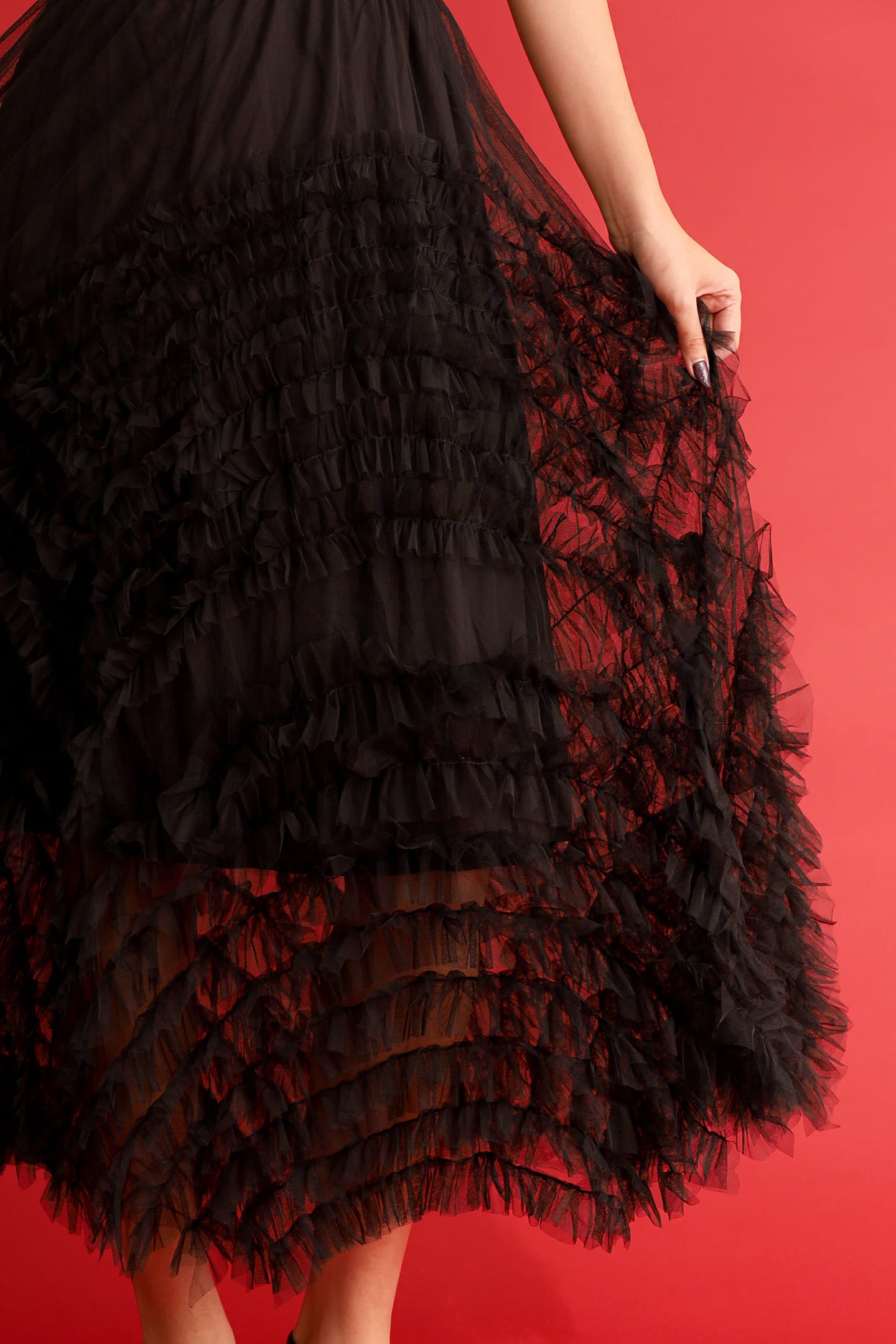 CHOSEN - Taiji Frill Mesh Skirt in Black