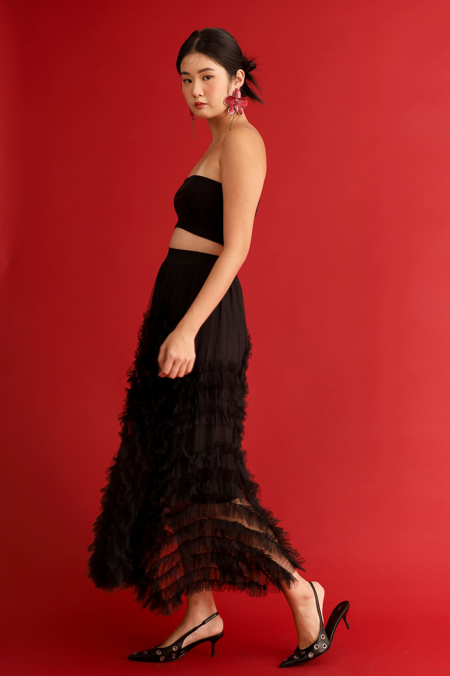 CHOSEN - Taiji Frill Mesh Skirt in Black