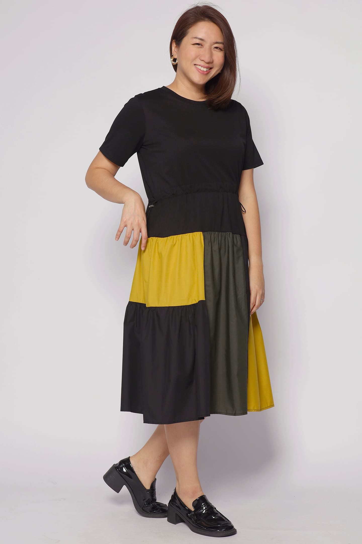 Backorders Tania Colourblock Dress in Yellow Green