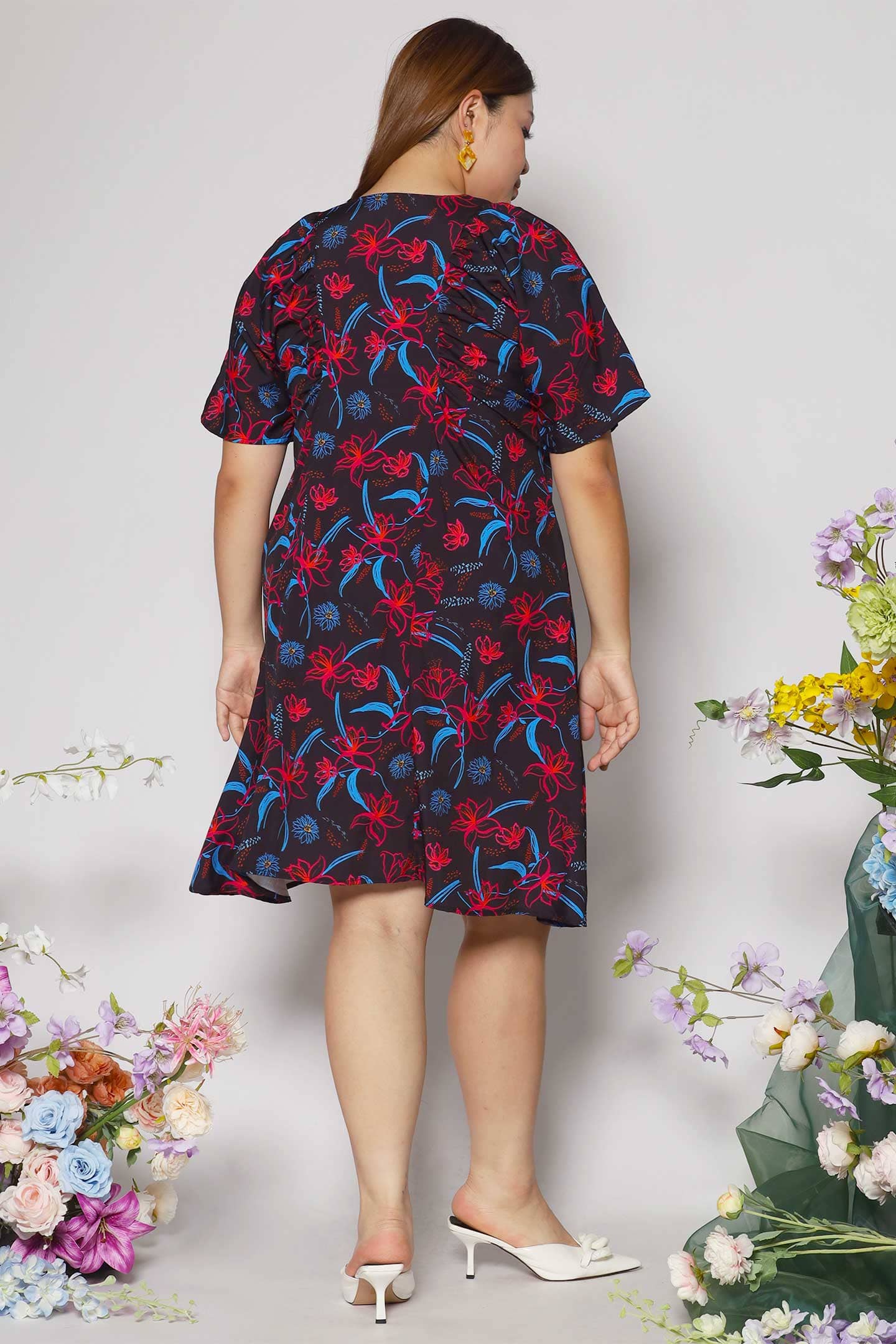 Tayler V Dress in Crimson Lilies