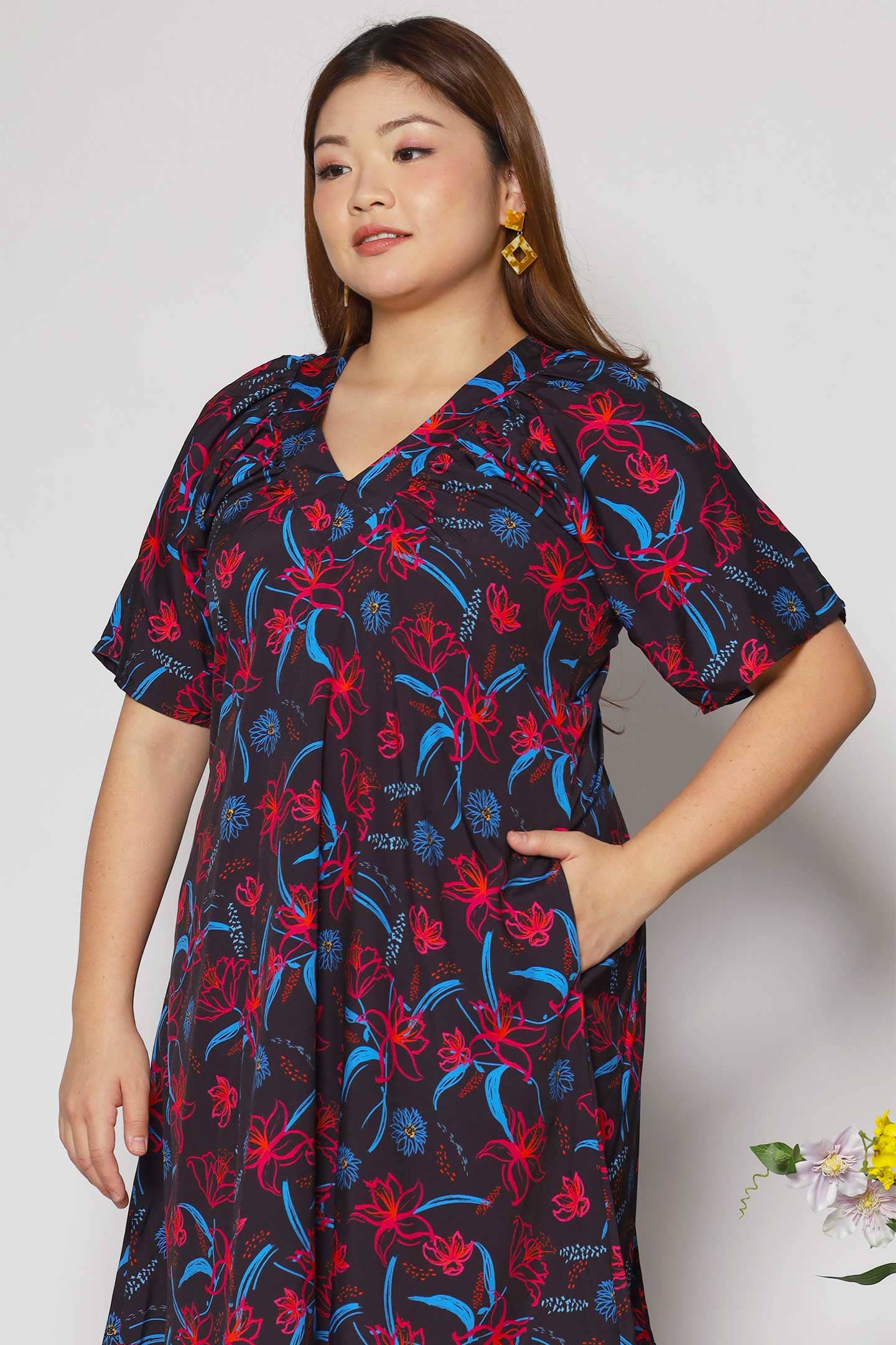 Tayler V Dress in Crimson Lilies