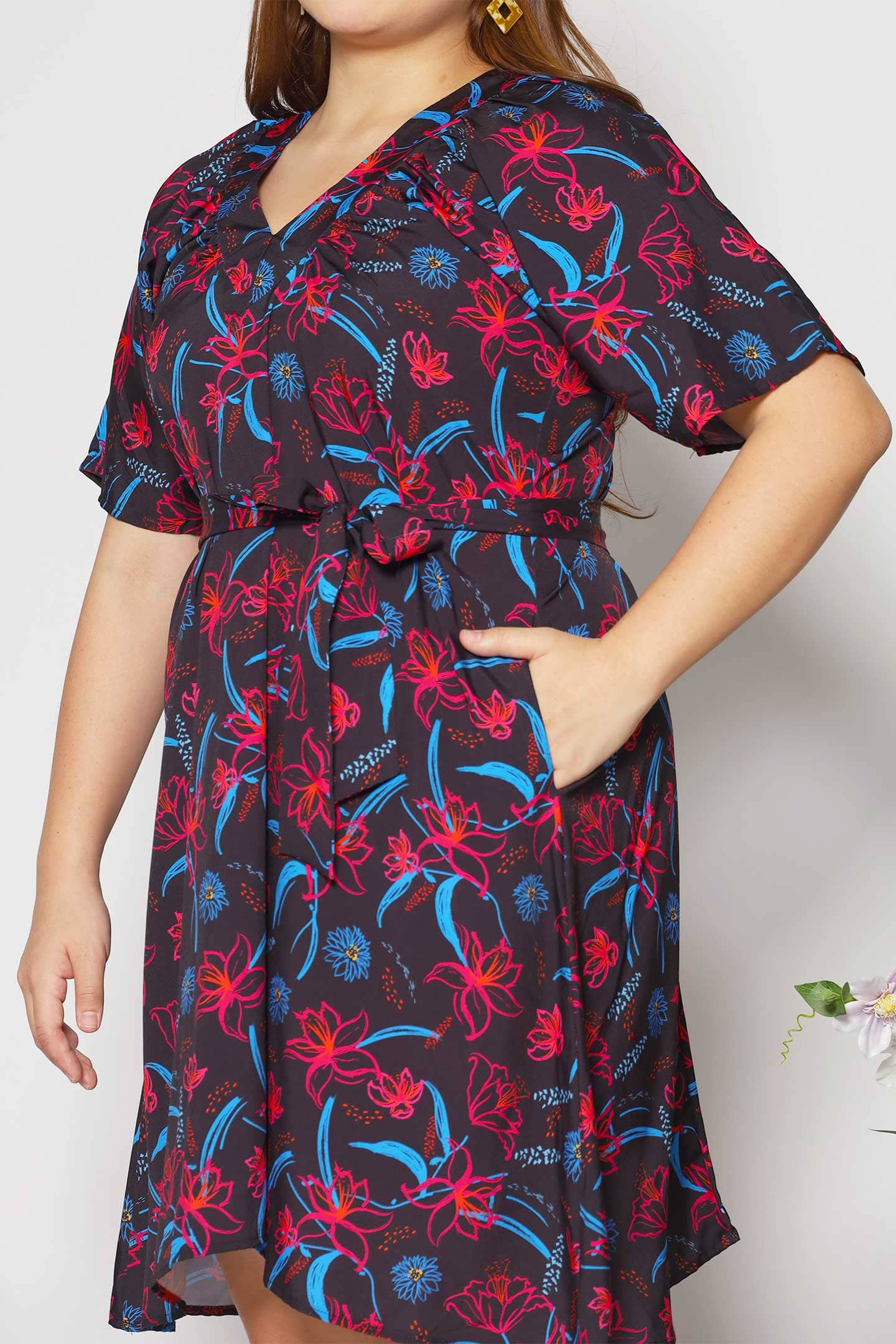 Tayler V Dress in Crimson Lilies