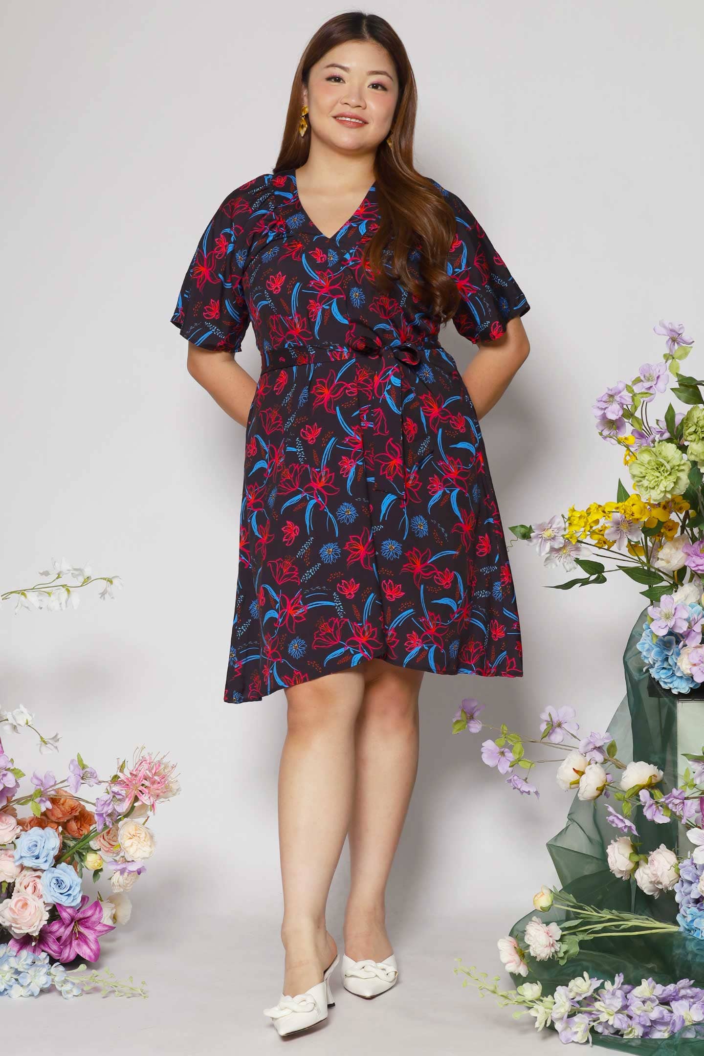 Tayler V Dress in Crimson Lilies