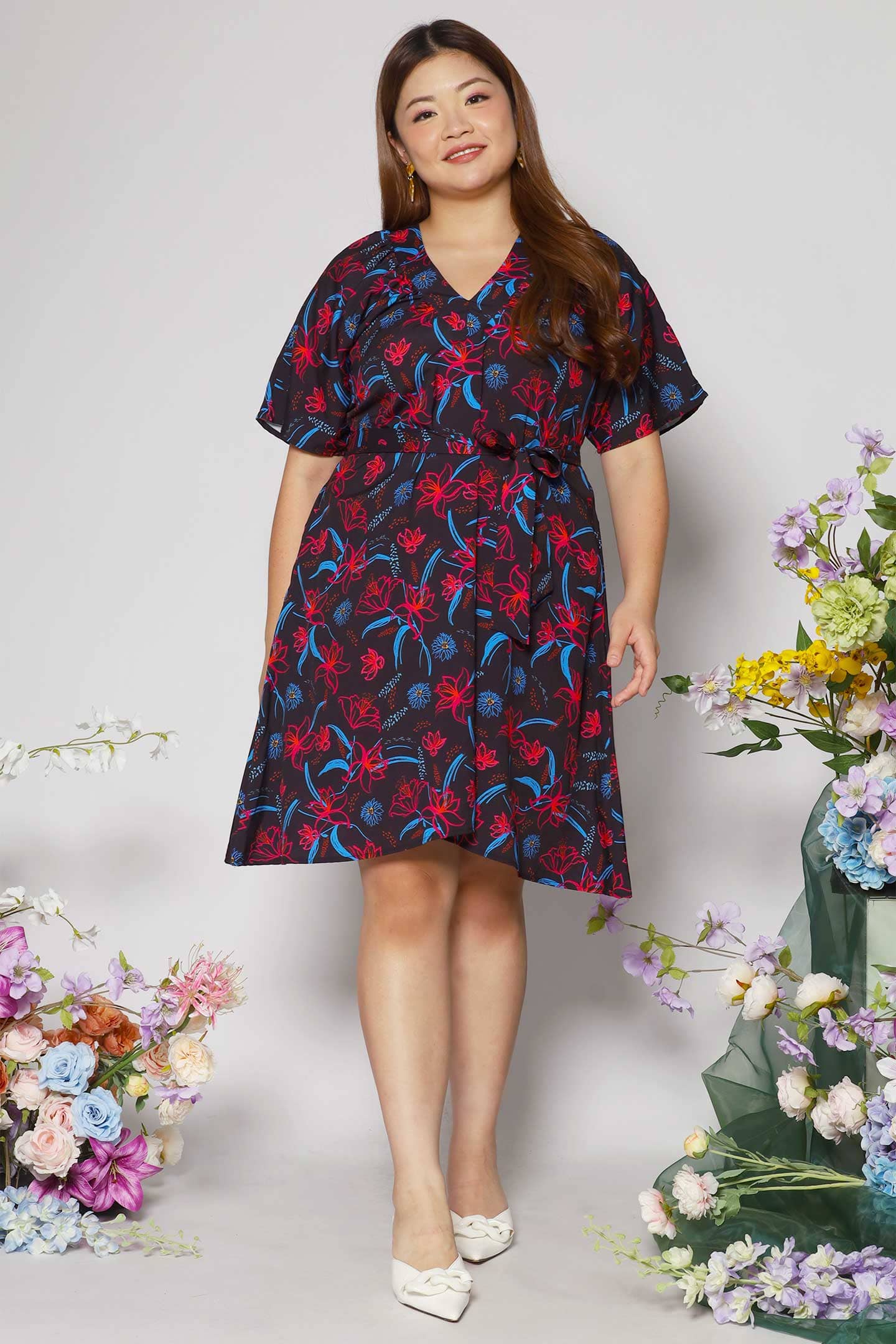 Tayler V Dress in Crimson Lilies