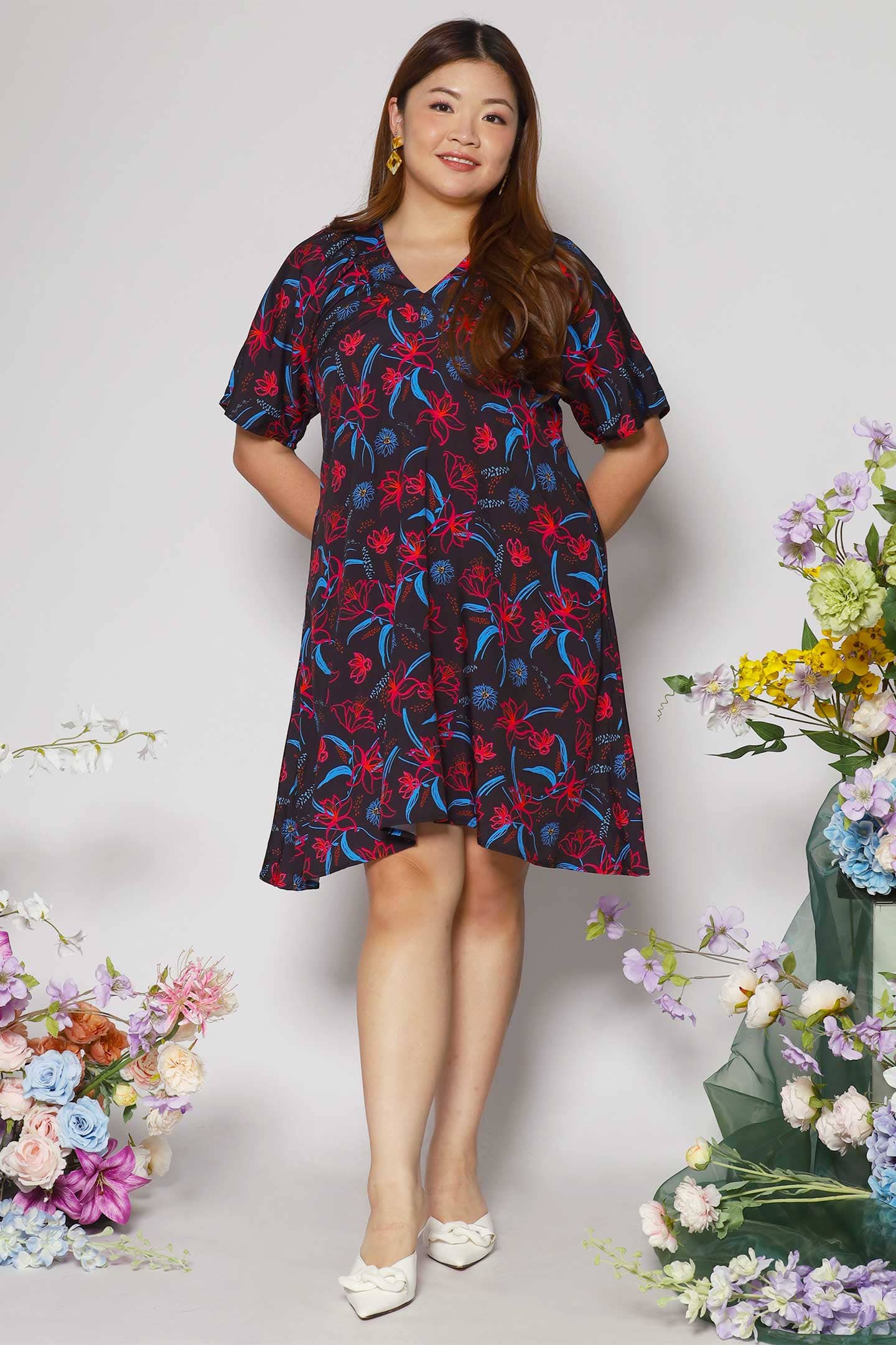 Tayler V Dress in Crimson Lilies