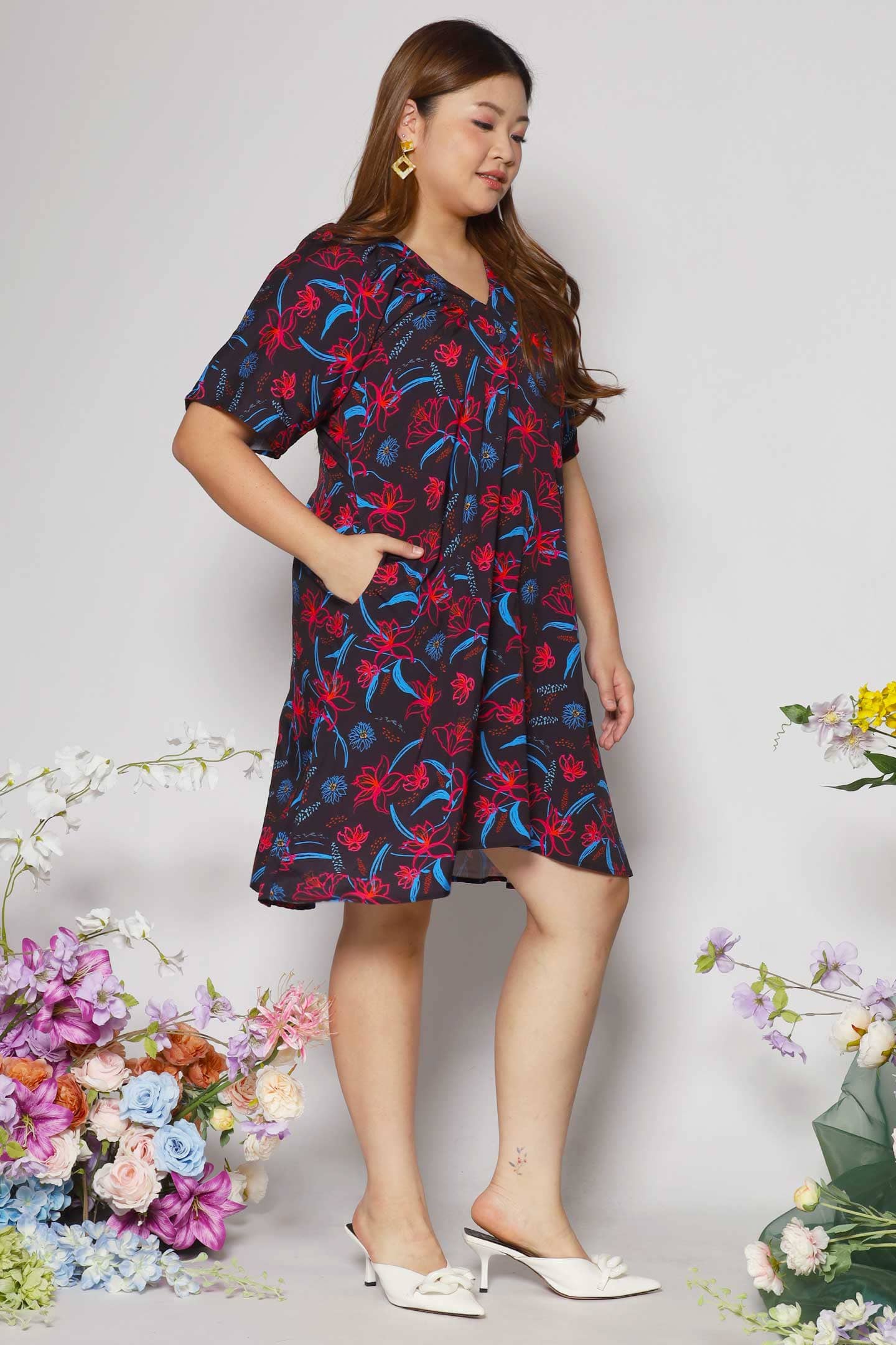 Tayler V Dress in Crimson Lilies