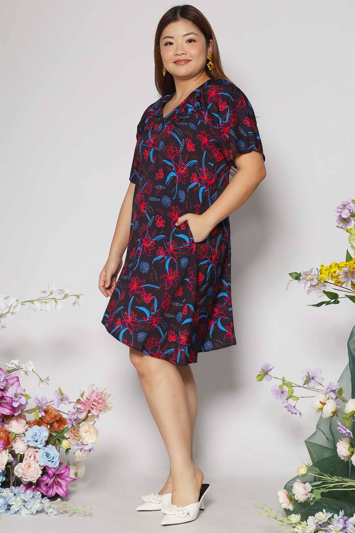 Tayler V Dress in Crimson Lilies