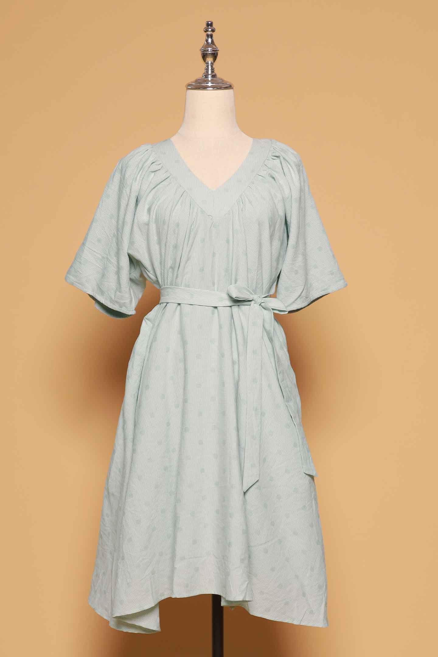 PO - Tayler V Dress in Mint Polkadot Check