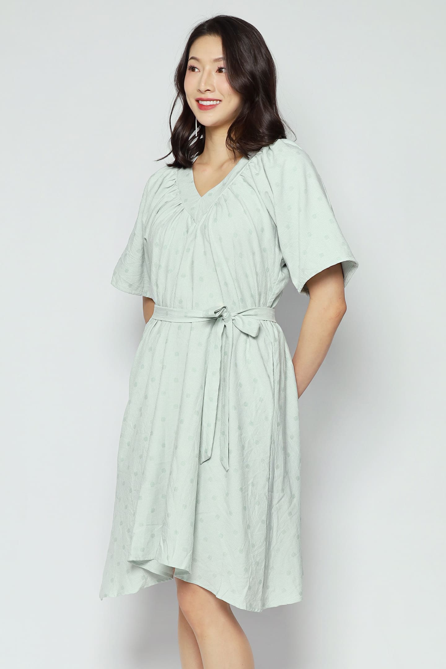 Tayler V Dress in Mint Polkadot Check