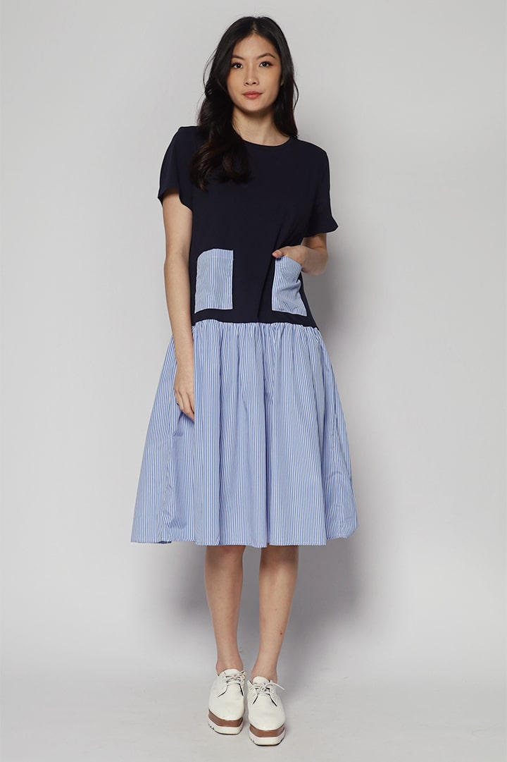 Tyra Pocket Dress in Blue Stripes