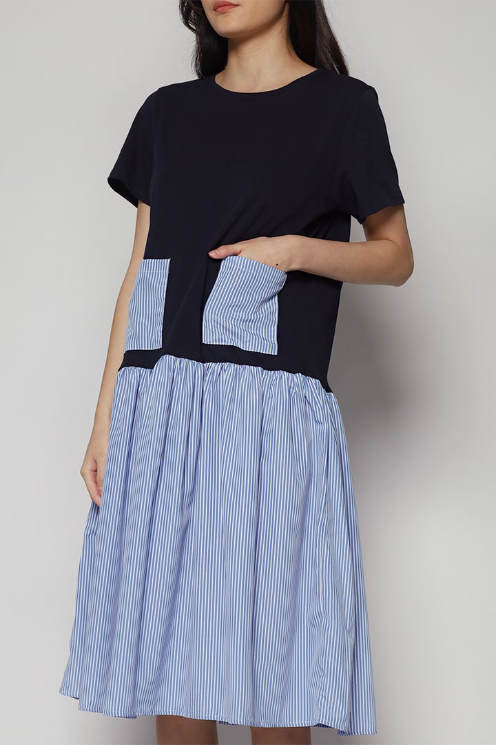 Tyra Pocket Dress in Blue Stripes