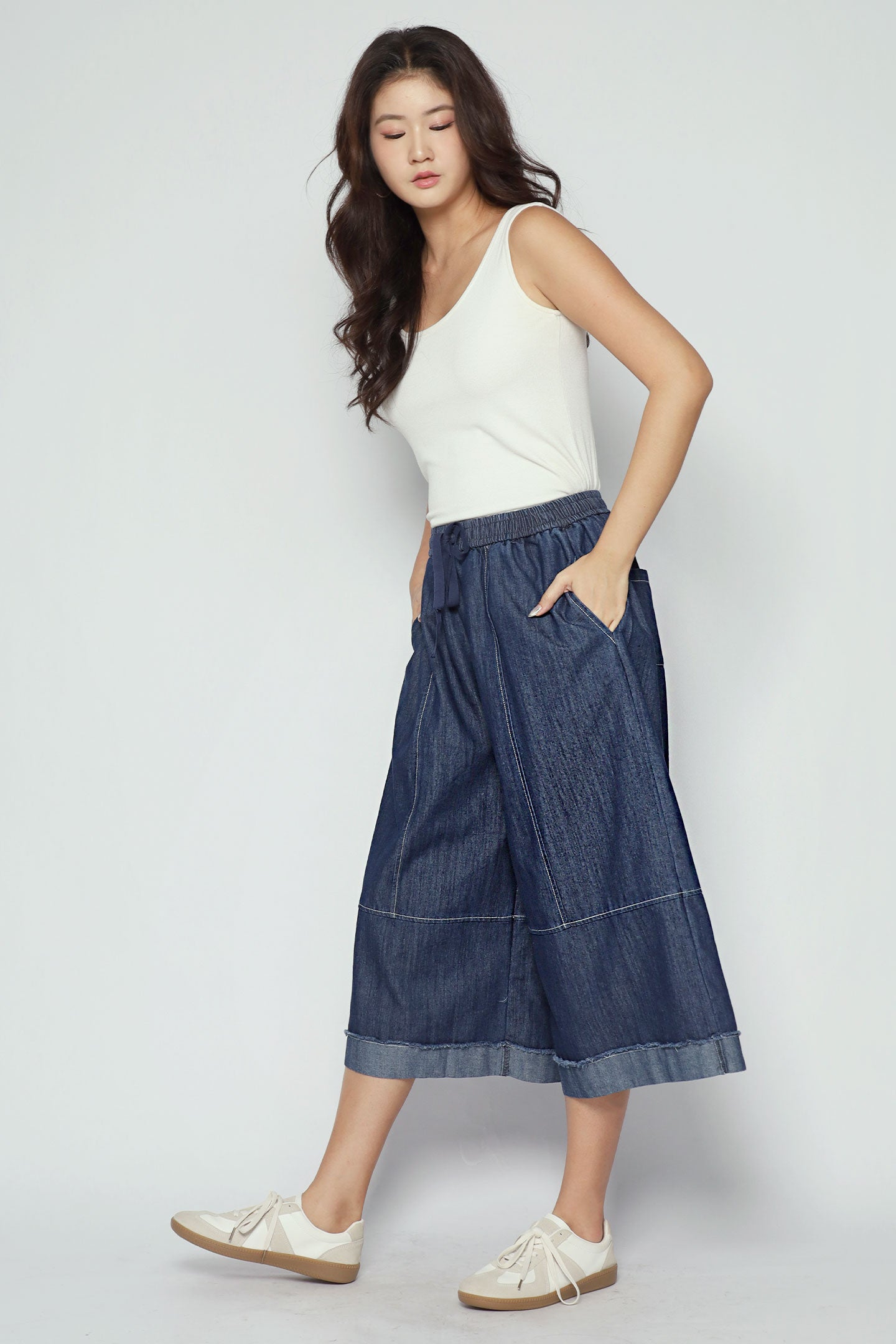 Vernis Denim Culottes in Blue