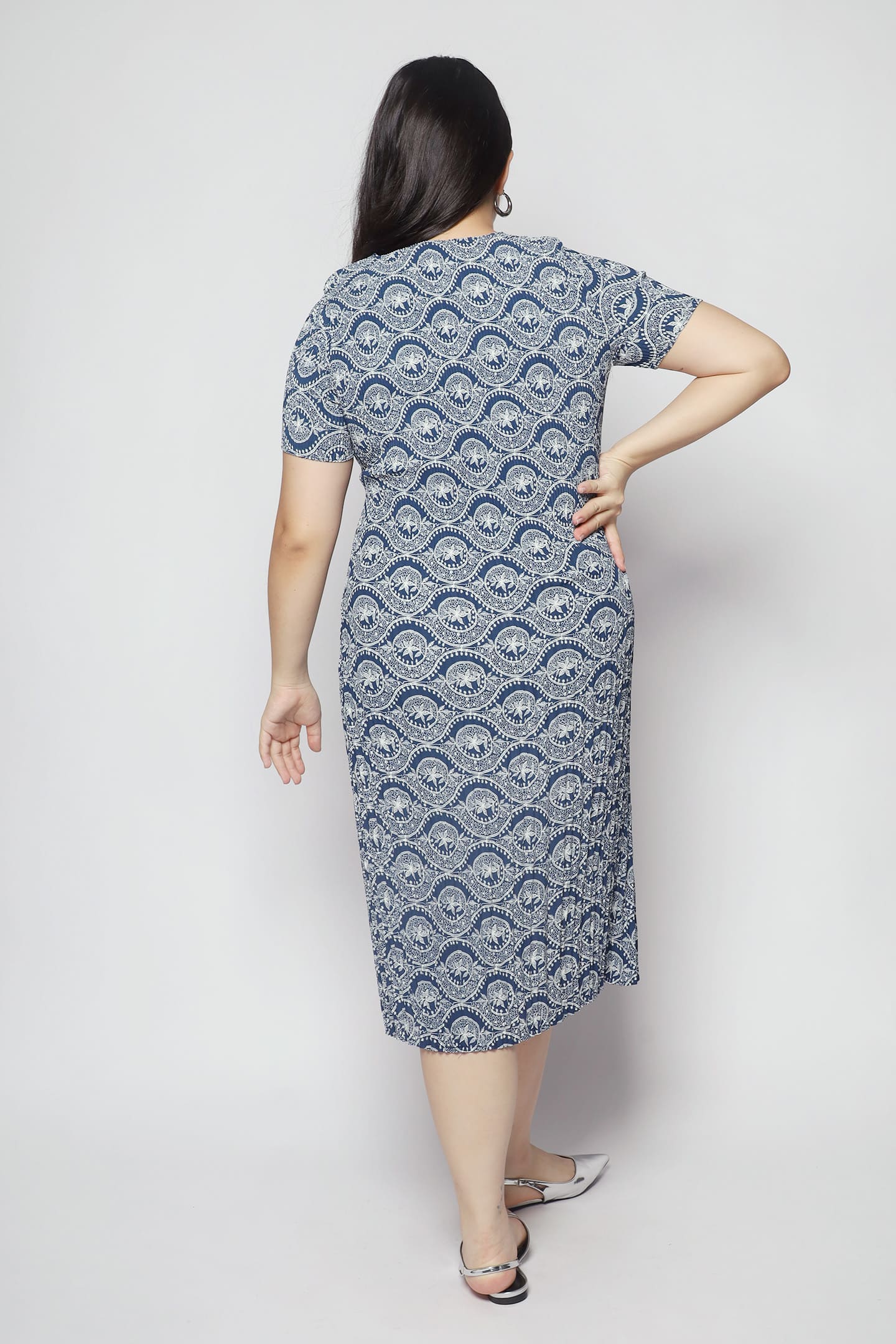 Voon Pleated Dress in Blue Paisley