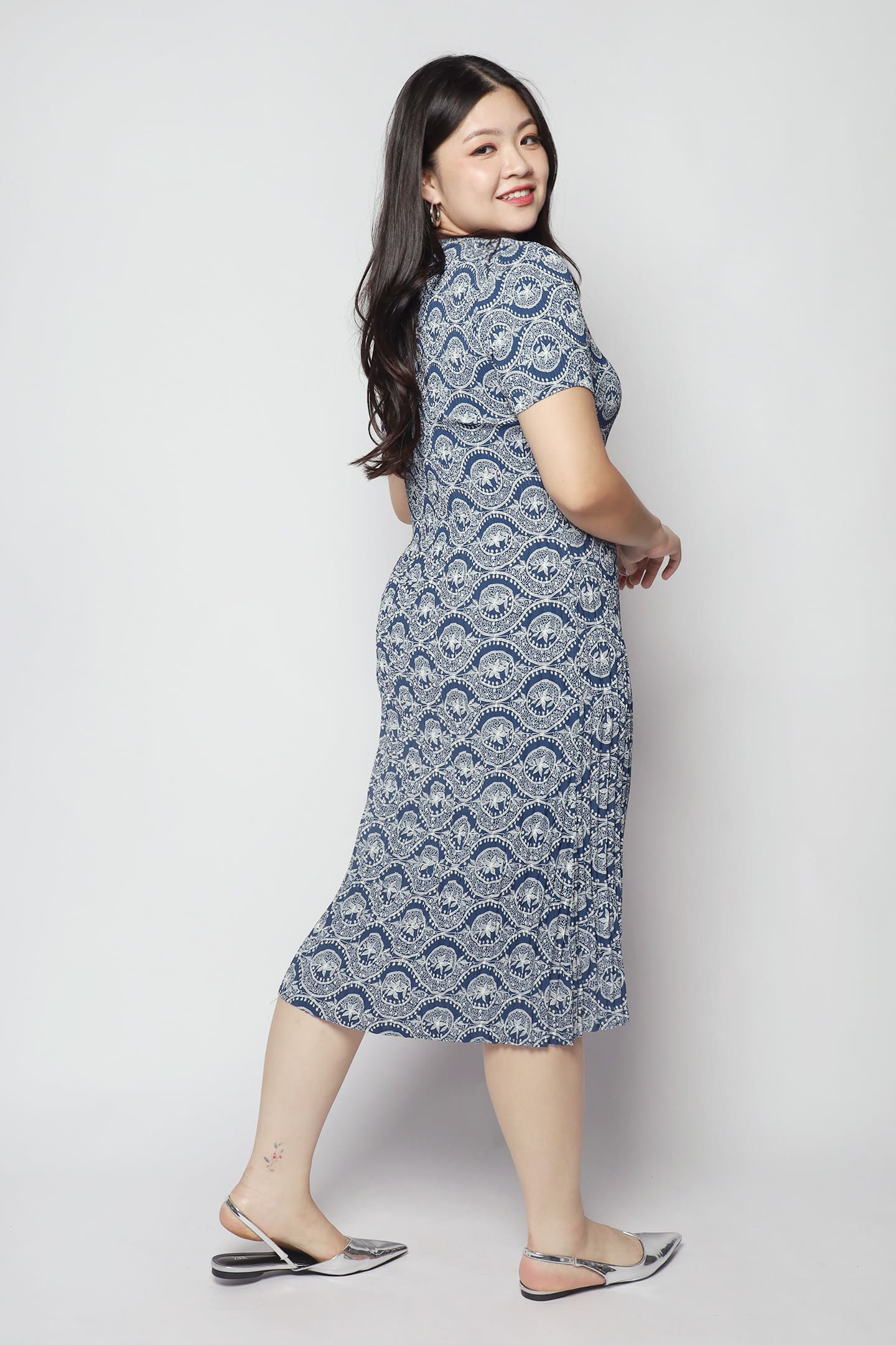 Voon Pleated Dress in Blue Paisley