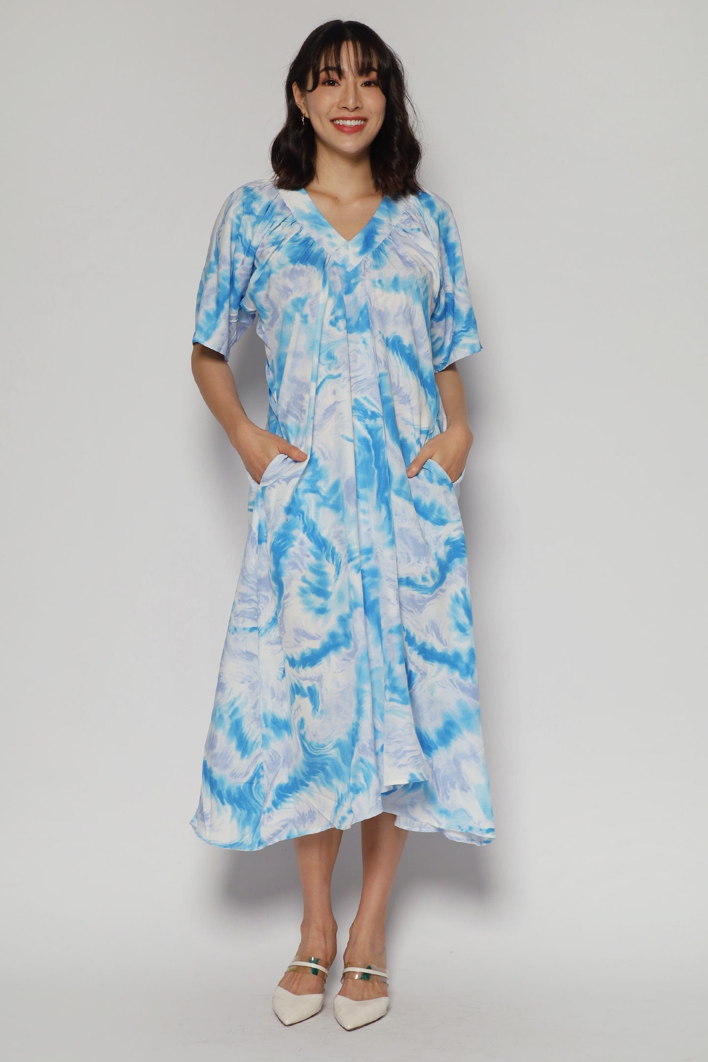 Whitney V Dress in Cloud Tie Dye