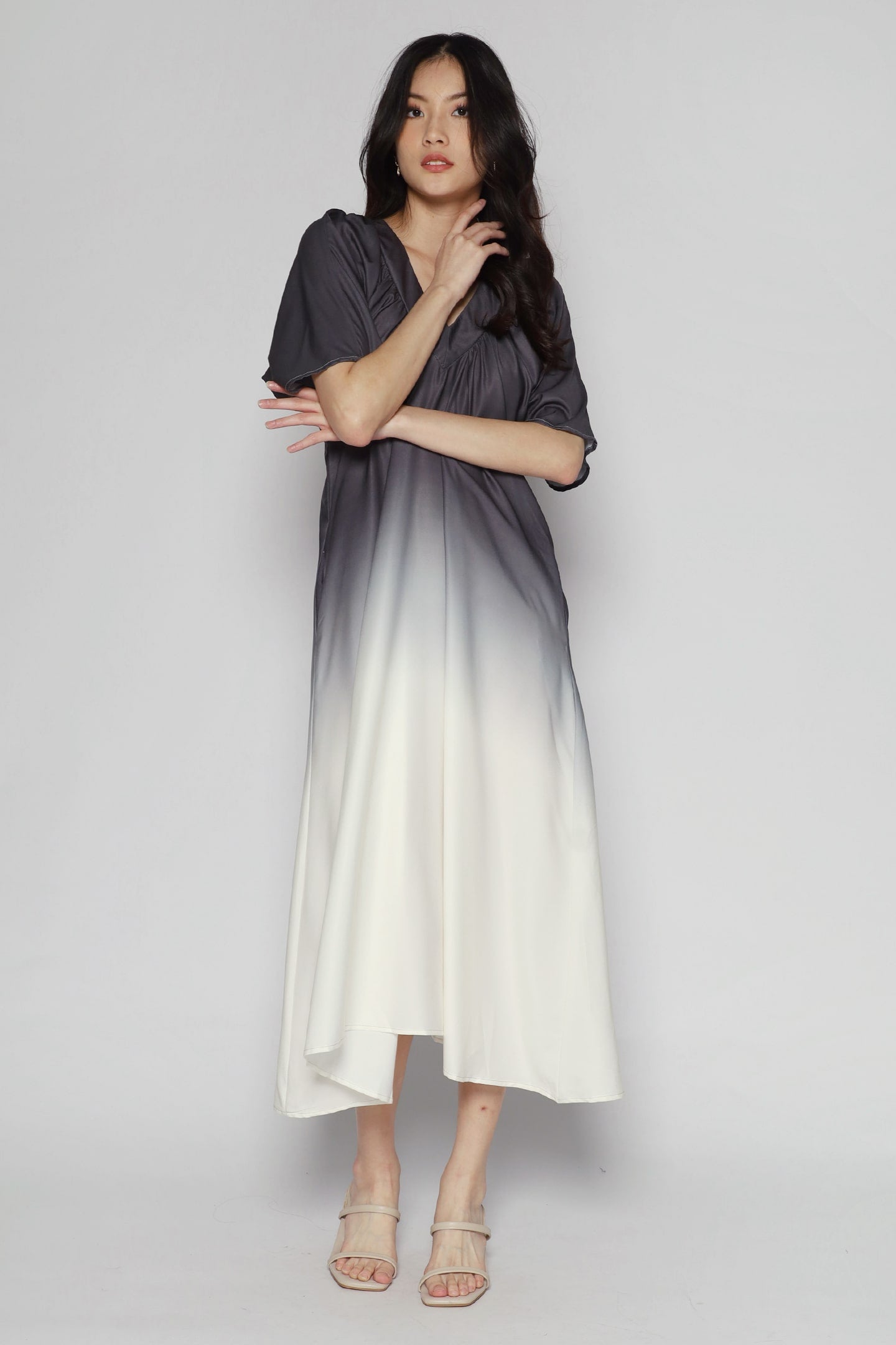 Whitney V Dress in Grey Gradient