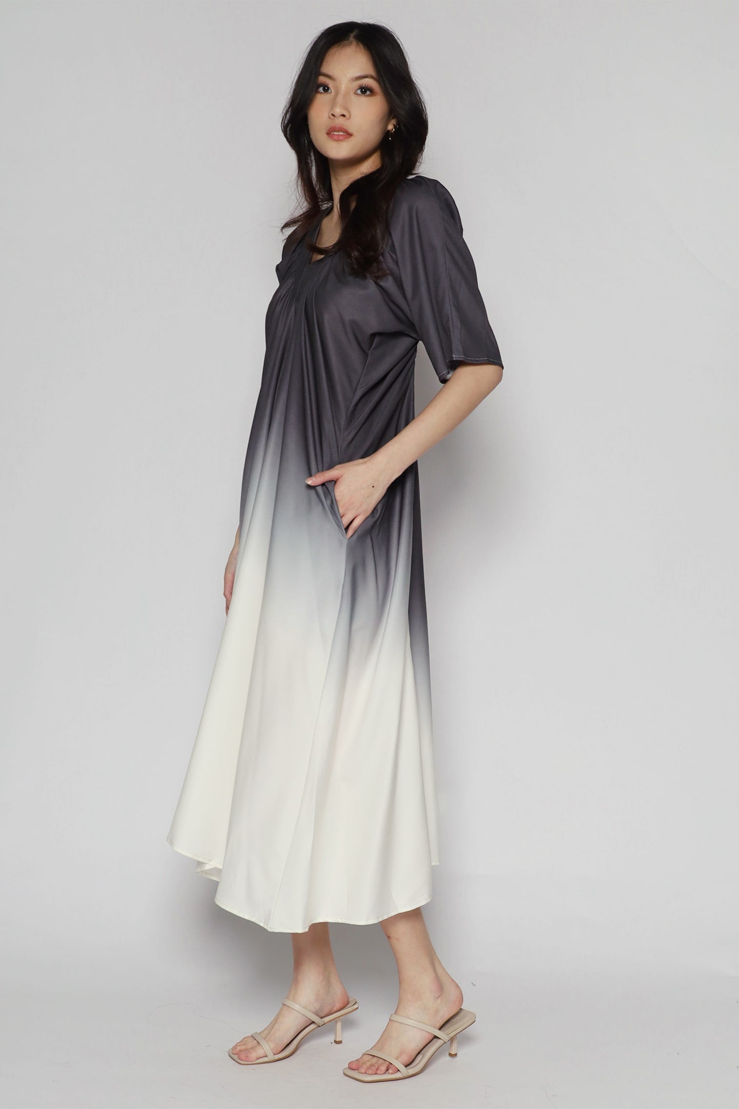 Whitney V Dress in Grey Gradient