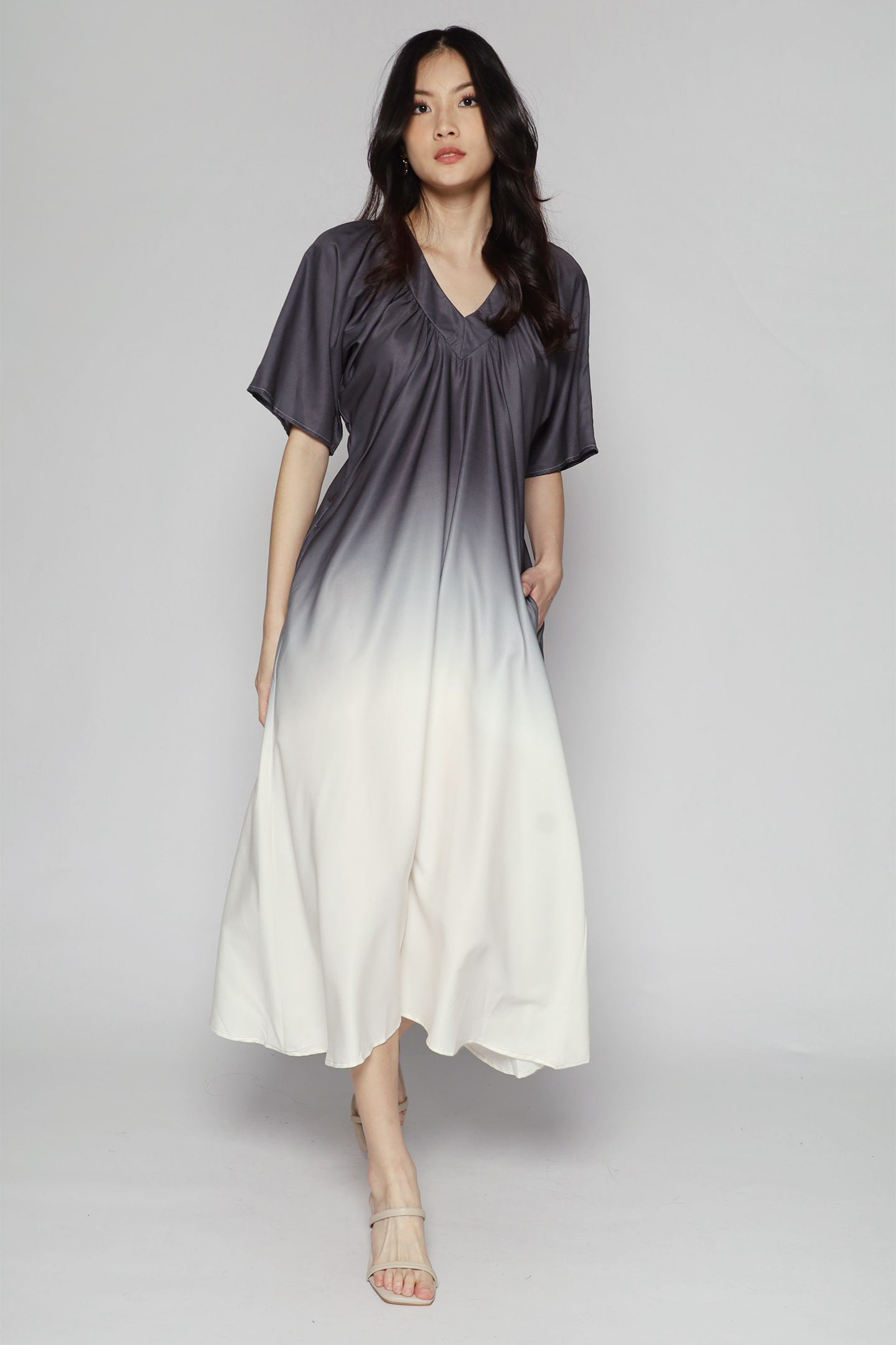 Whitney V Dress in Grey Gradient