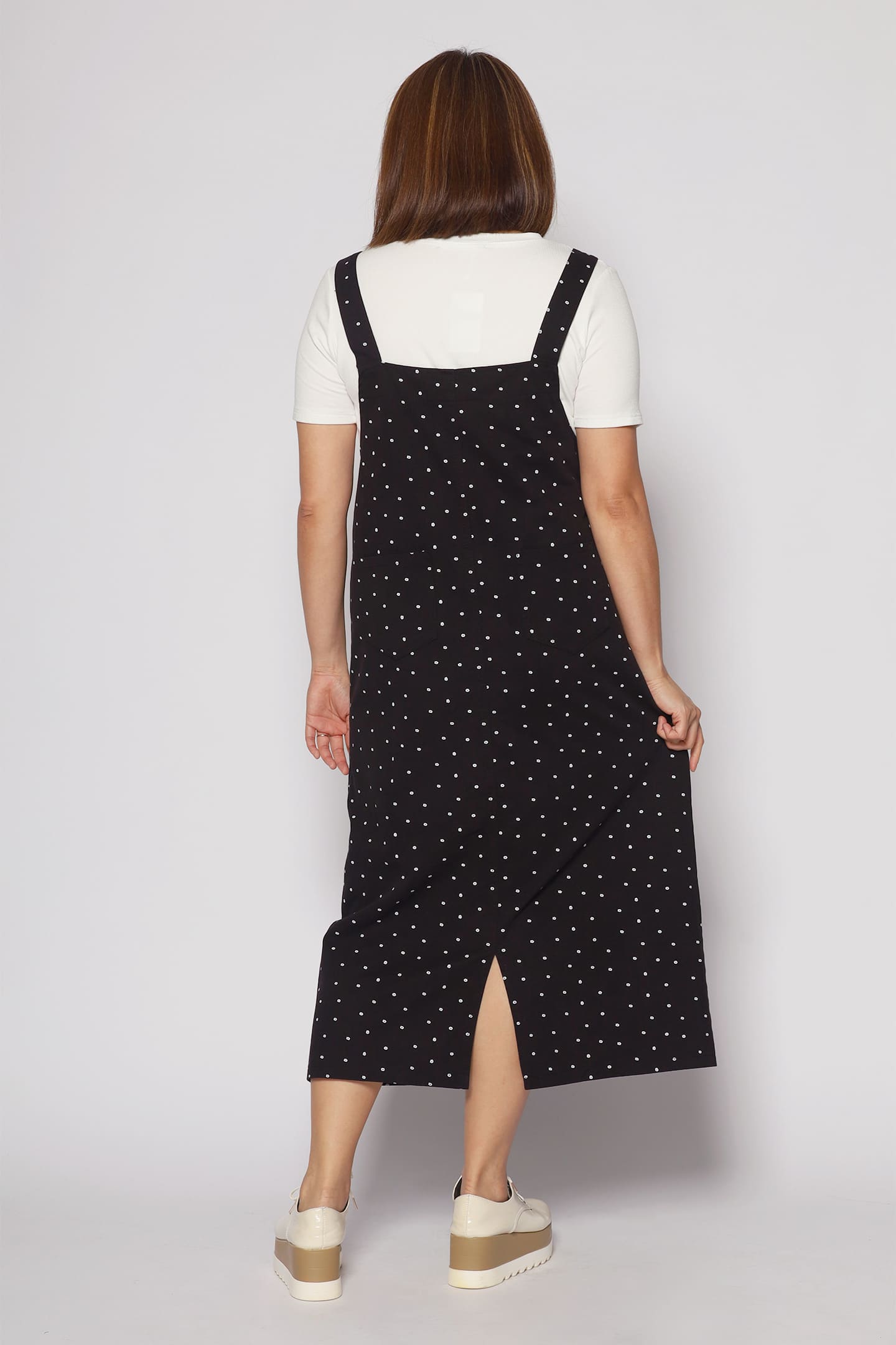 Whims Denim Pinafore Dress in Black