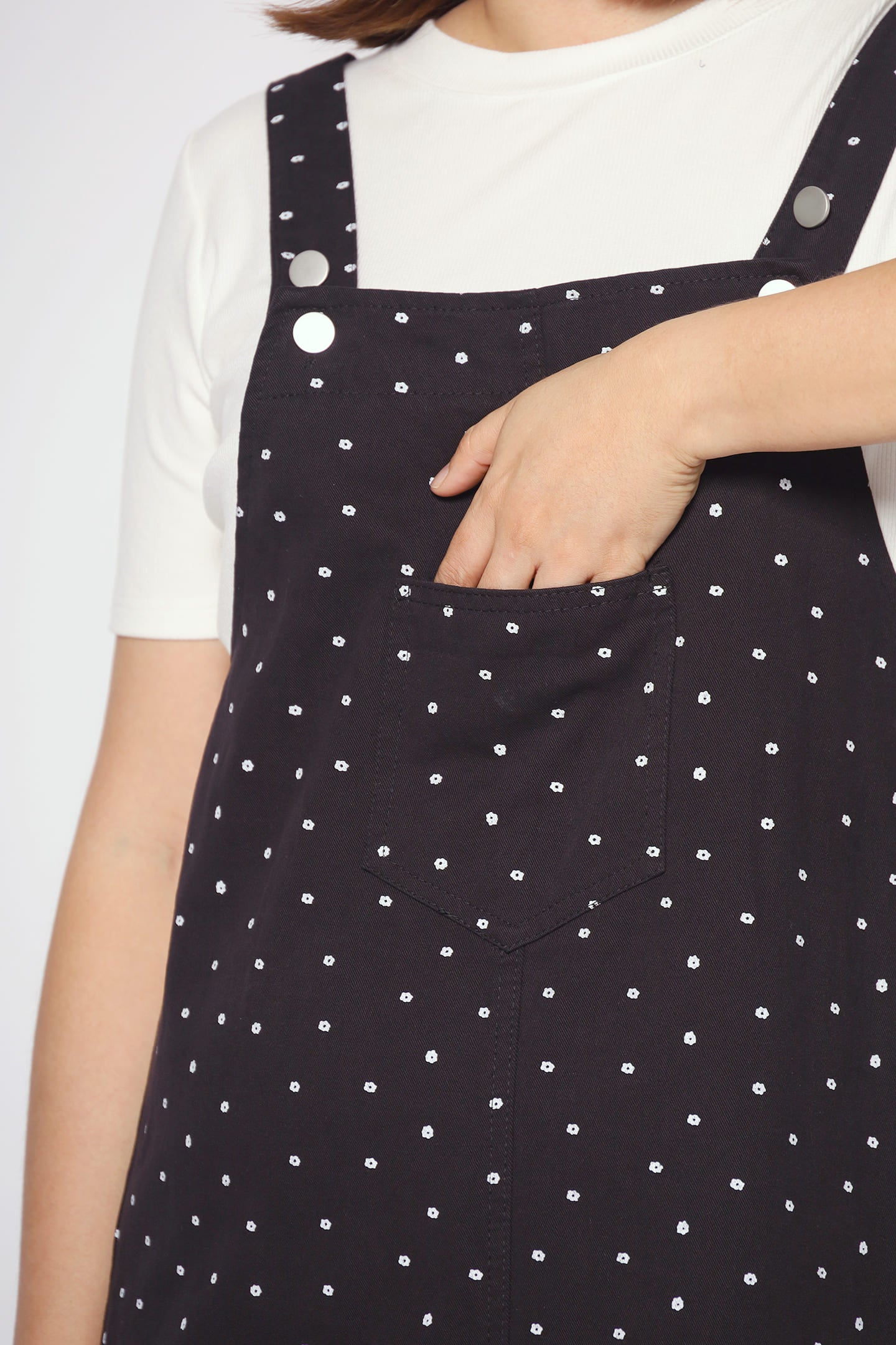 Whims Denim Pinafore Dress in Black