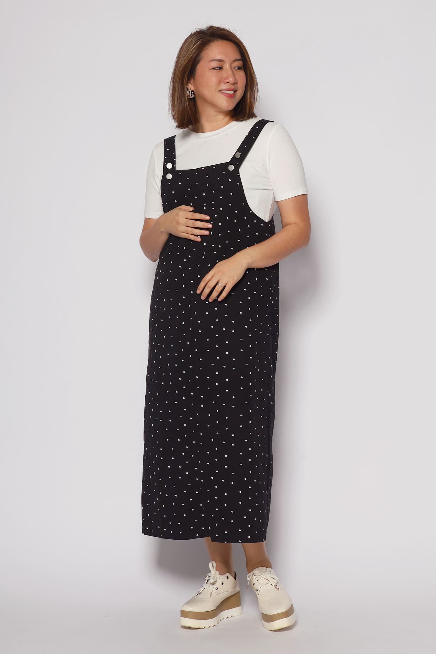 Whims Denim Pinafore Dress in Black