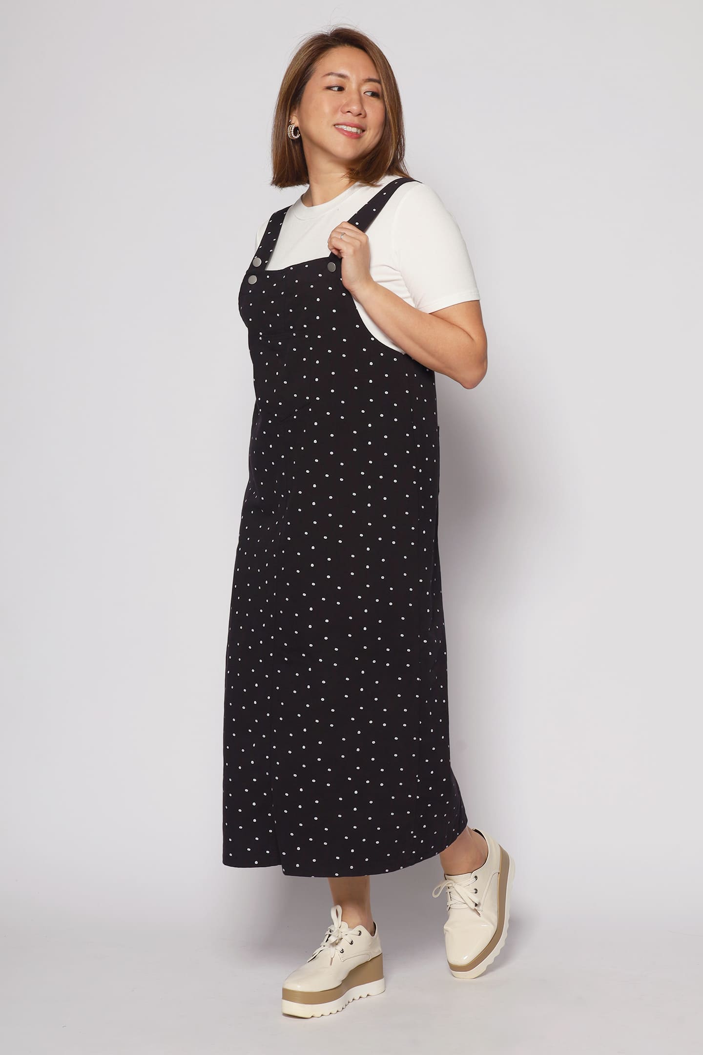 Whims Denim Pinafore Dress in Black