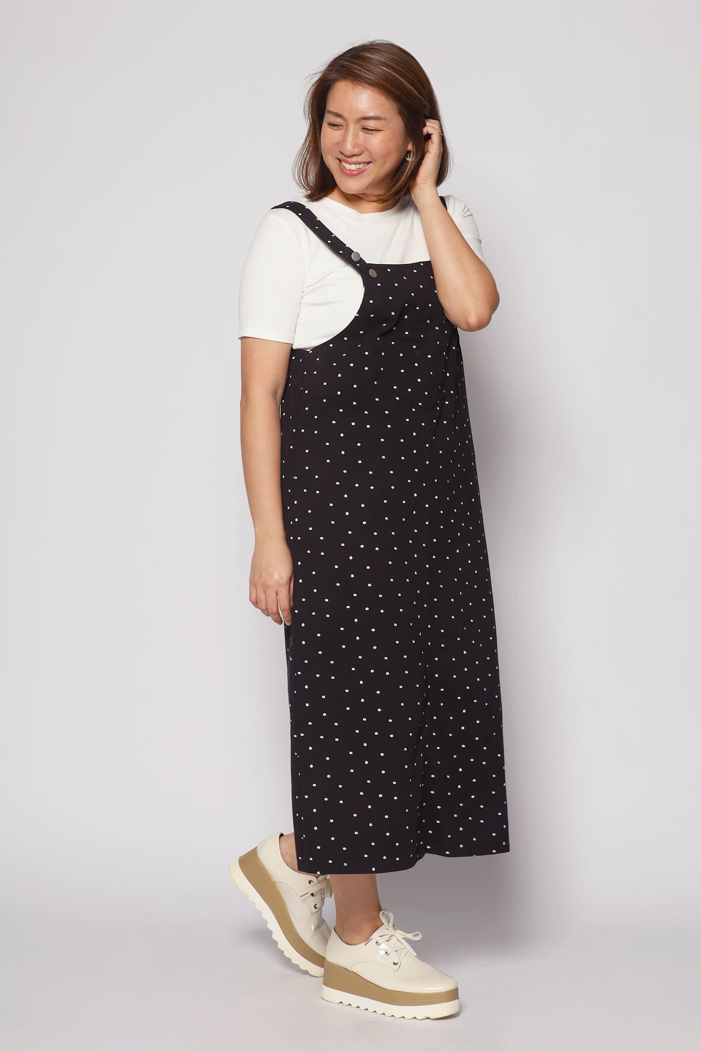 Whims Denim Pinafore Dress in Black