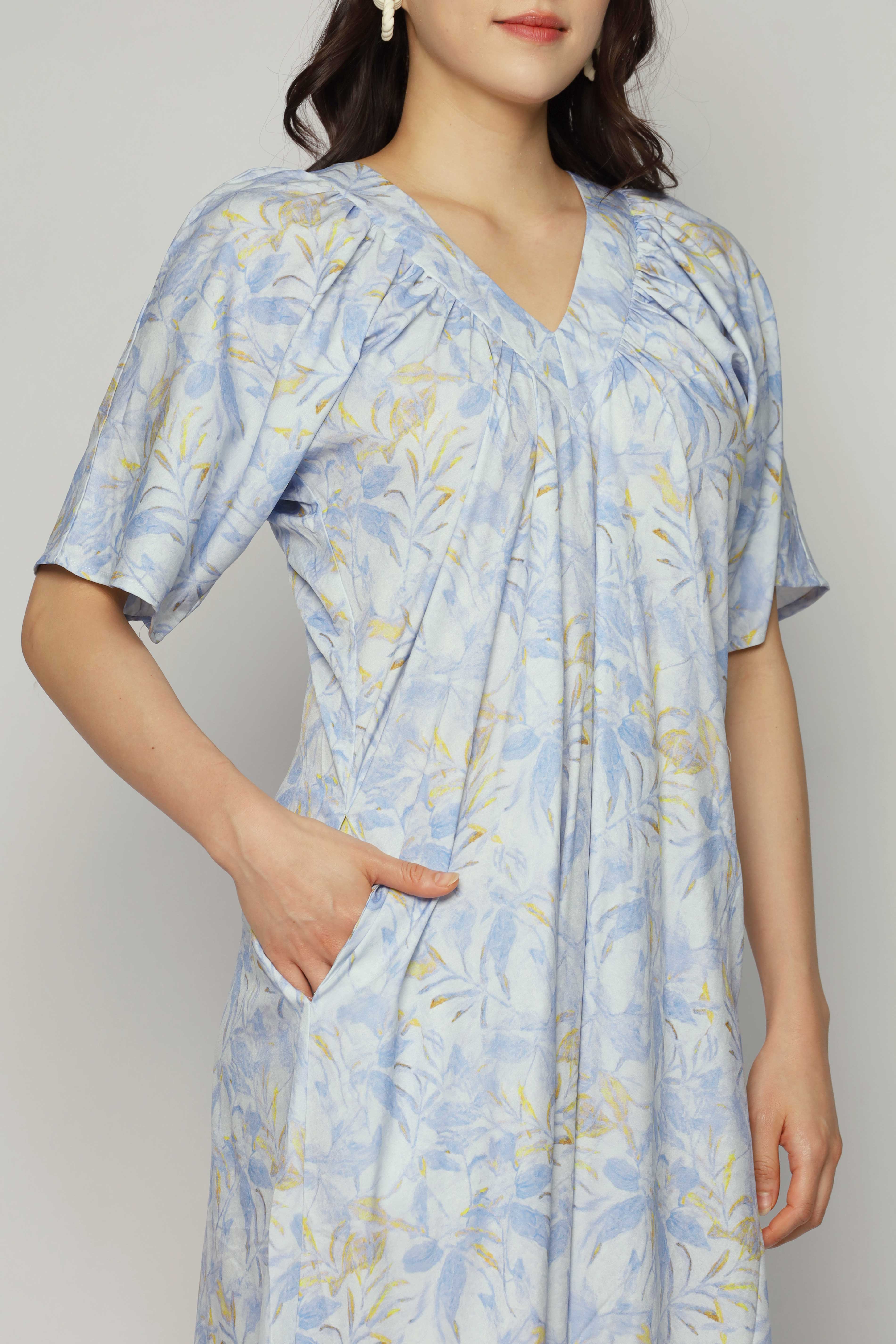 Whitney V Dress in Blue Floret