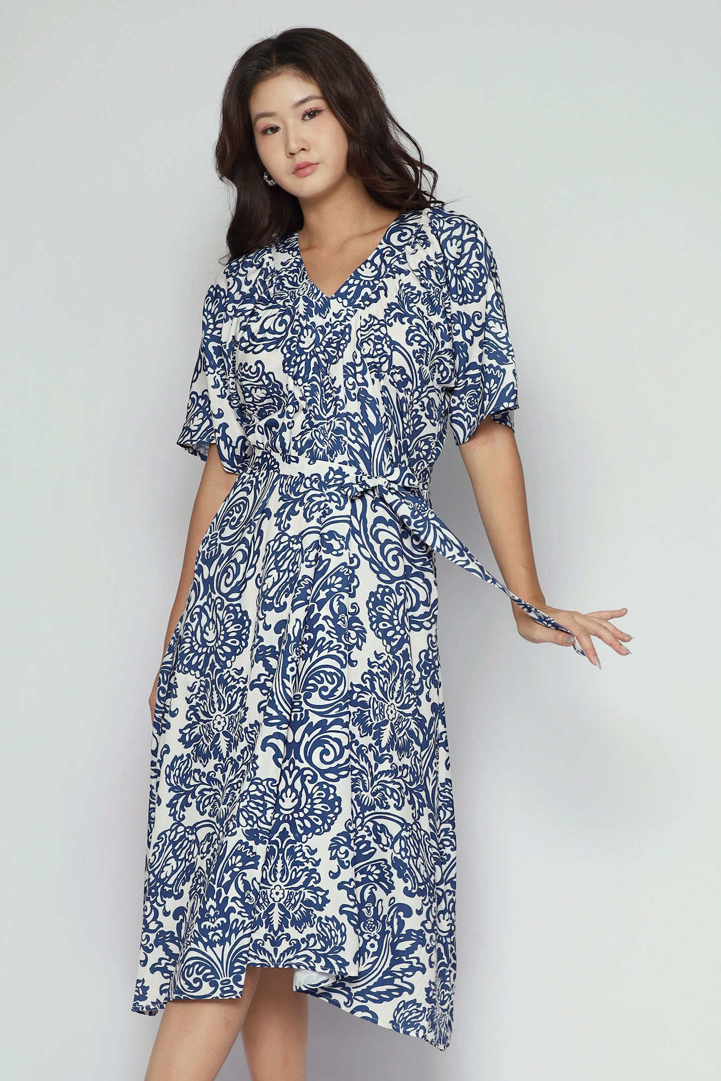 Whitney V Dress in Bluelit Blooms