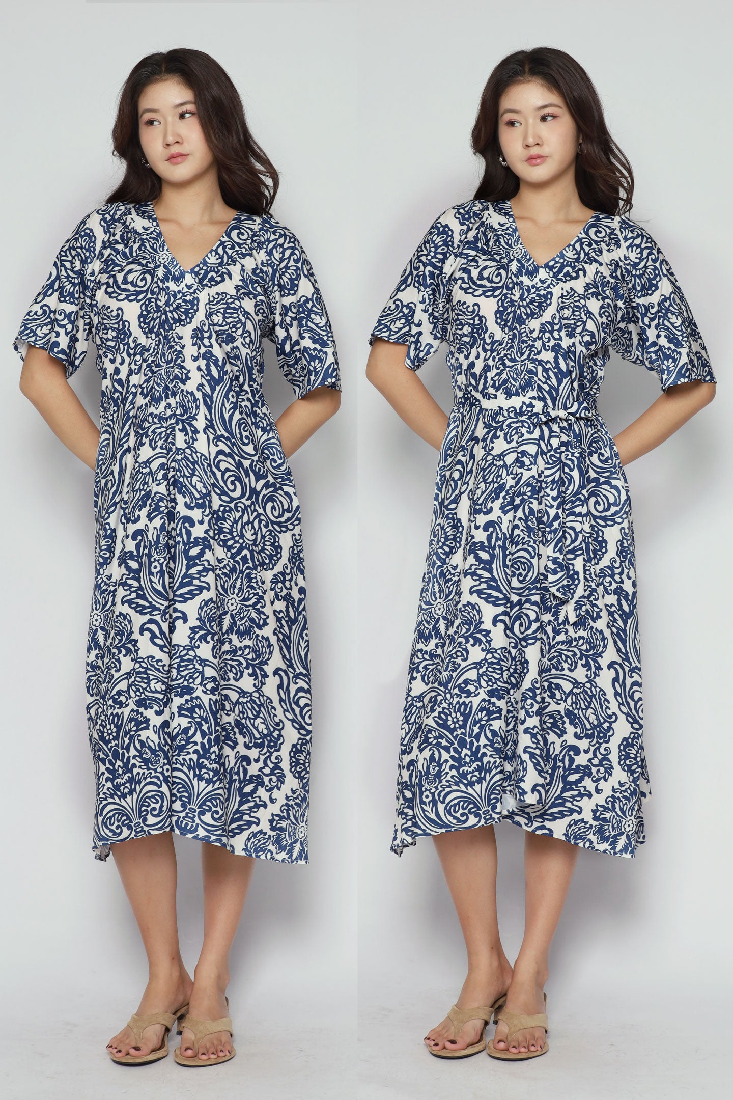 Whitney V Dress in Bluelit Blooms