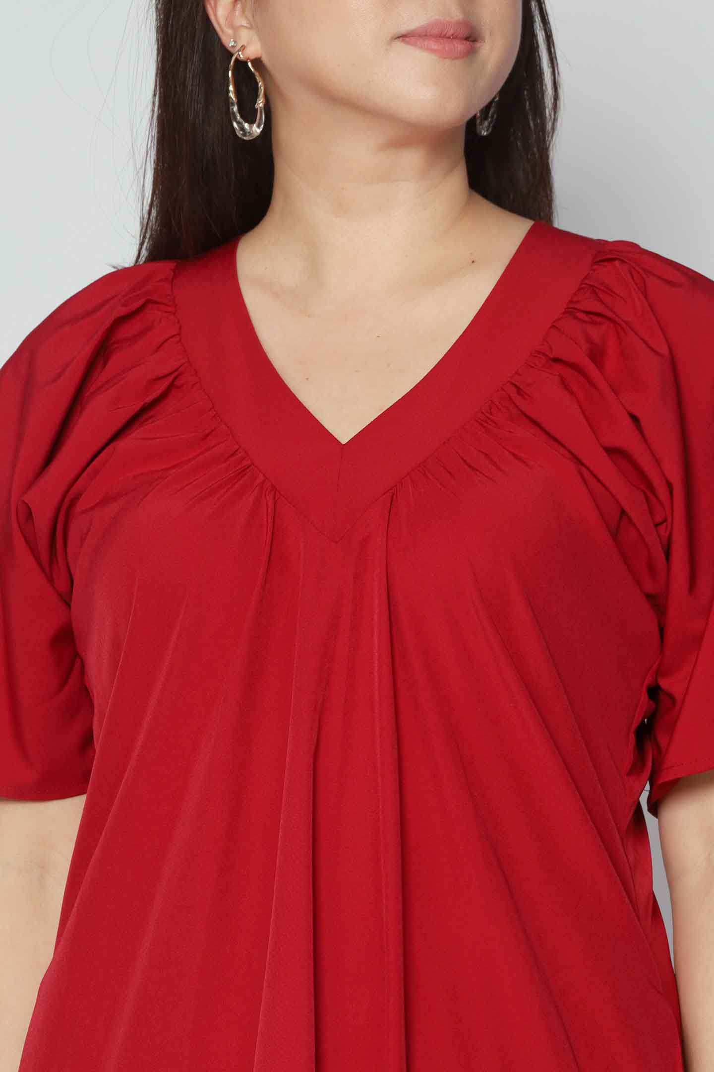 Whitney V Colourblock Dress in Red Cream