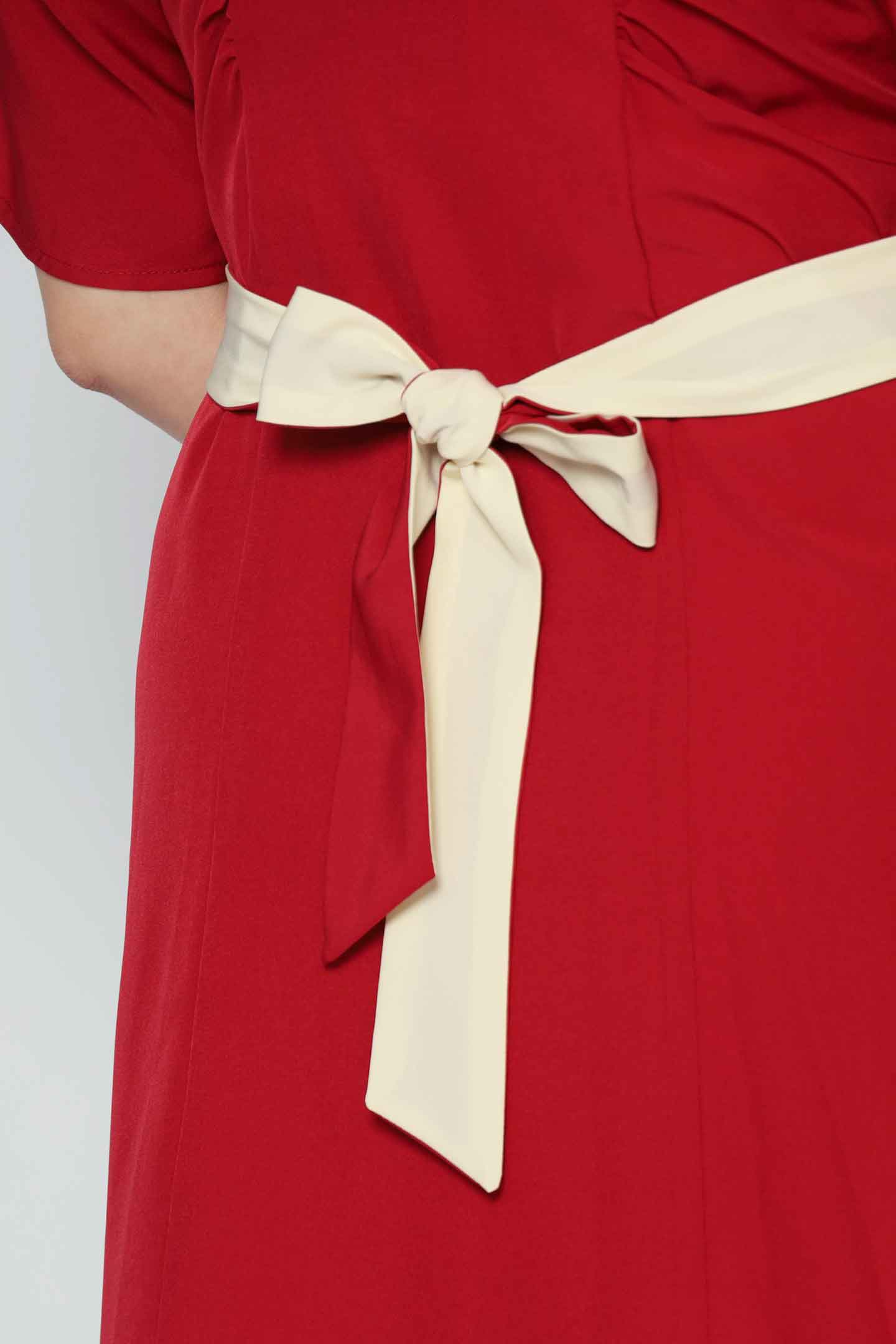 Whitney V Colourblock Dress in Red Cream