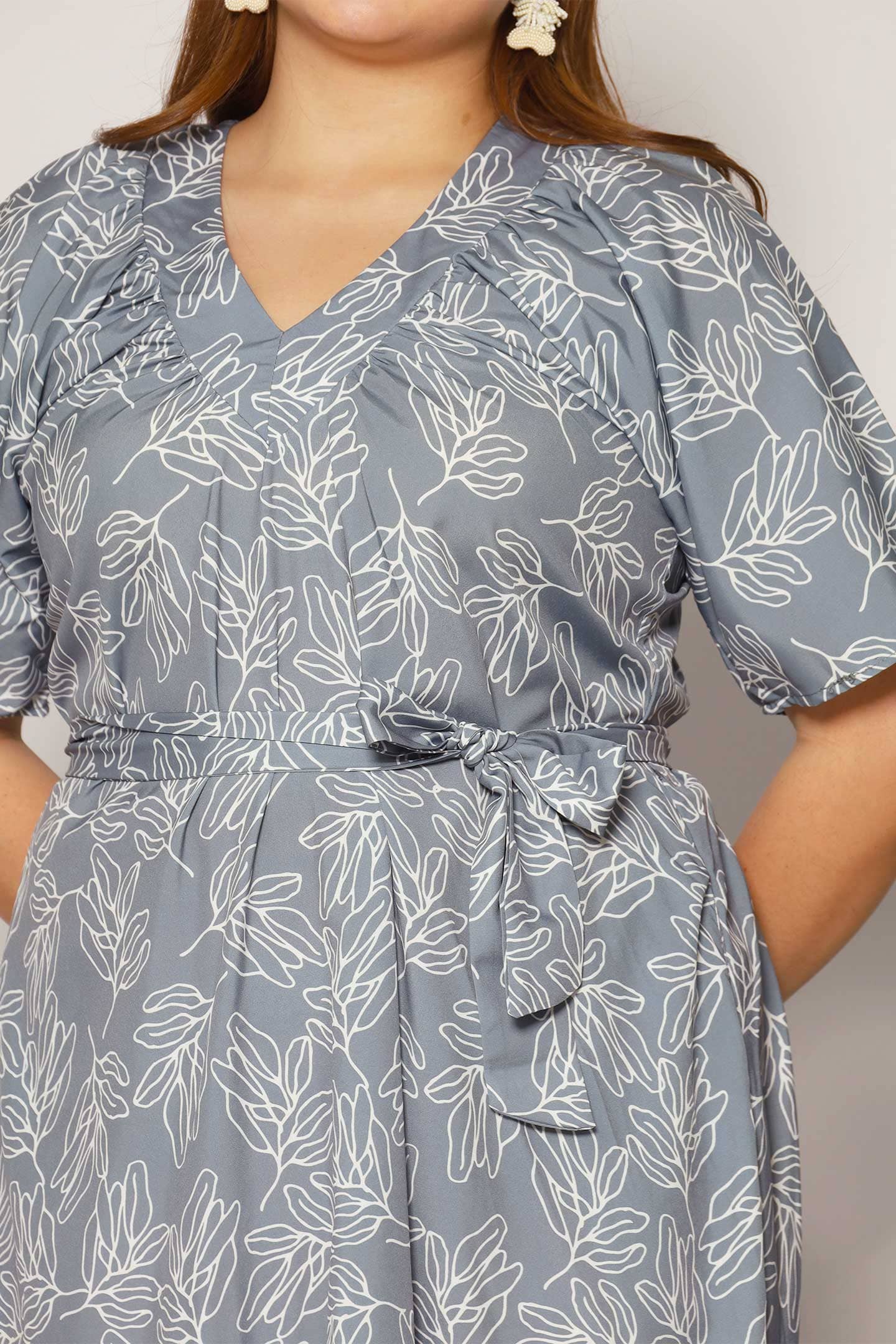 Whitney V Dress in Grey Fern