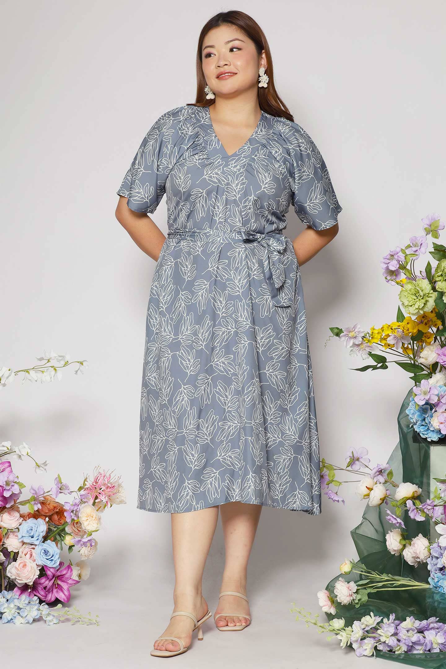 Whitney V Dress in Grey Fern