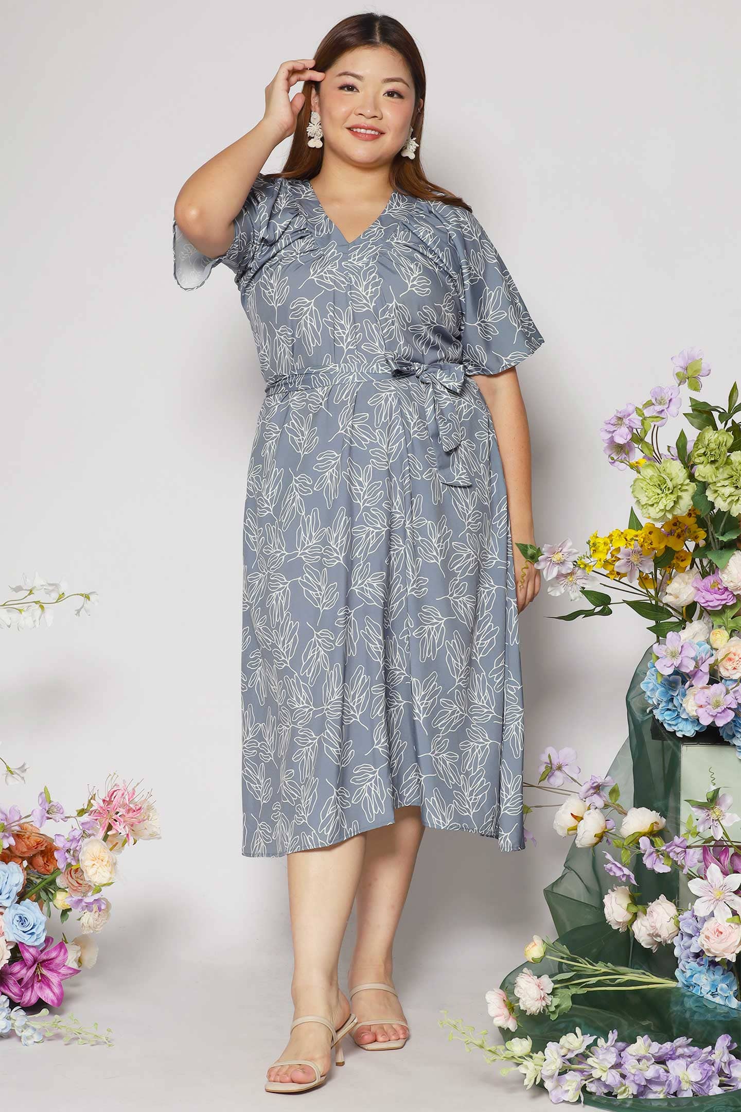 Whitney V Dress in Grey Fern