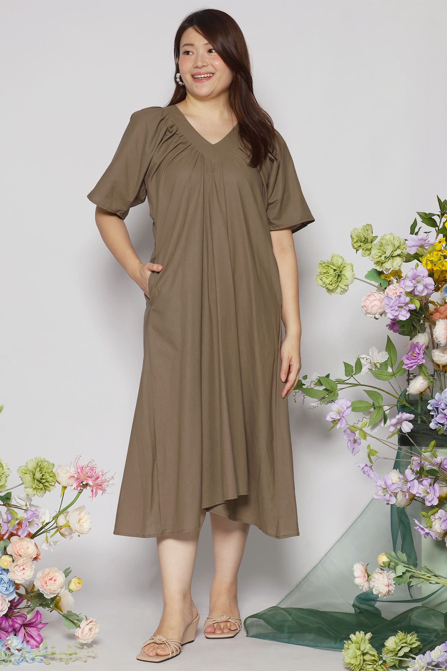 Whitney V Dress in Olive