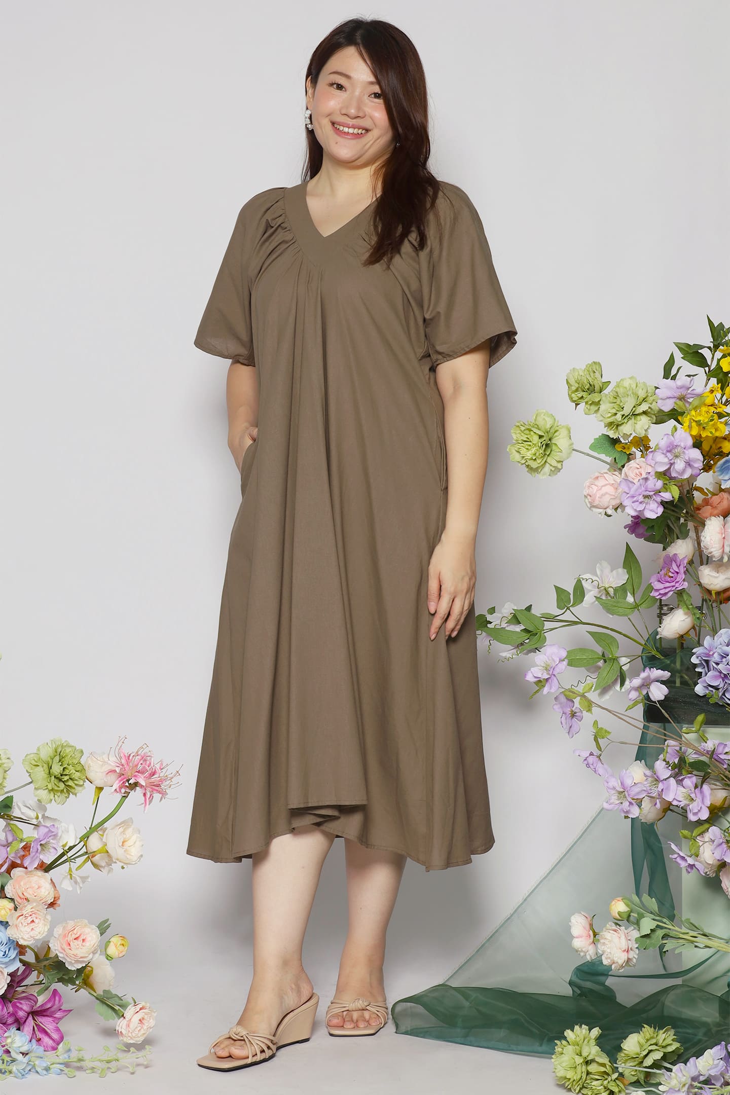 Whitney V Dress in Olive