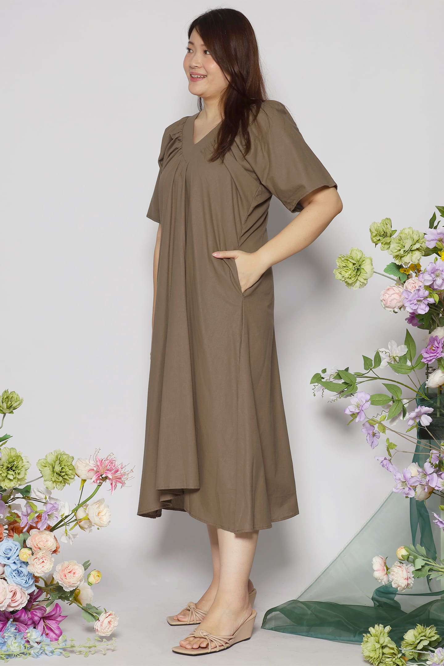 Whitney V Dress in Olive