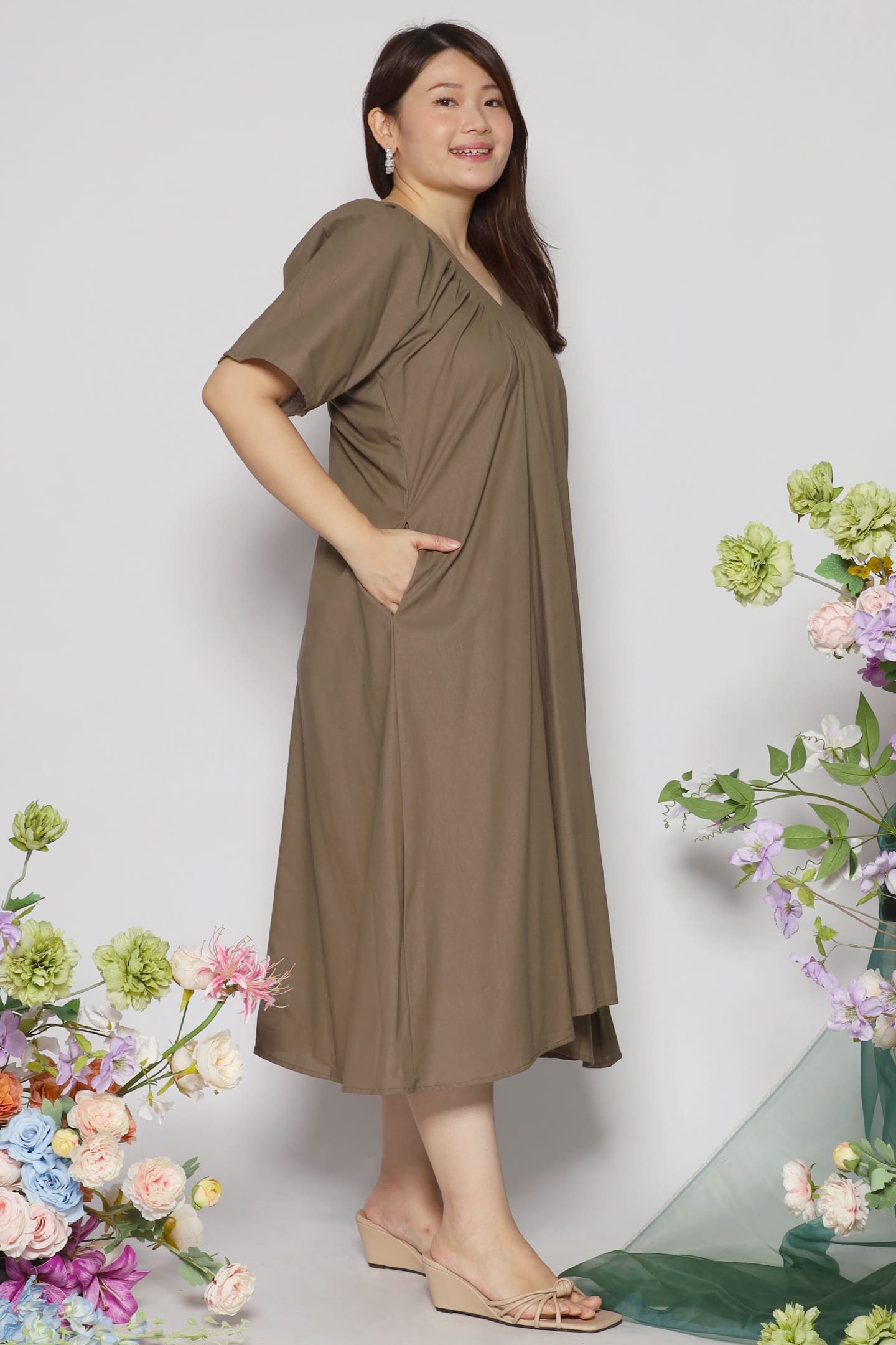 Whitney V Dress in Olive