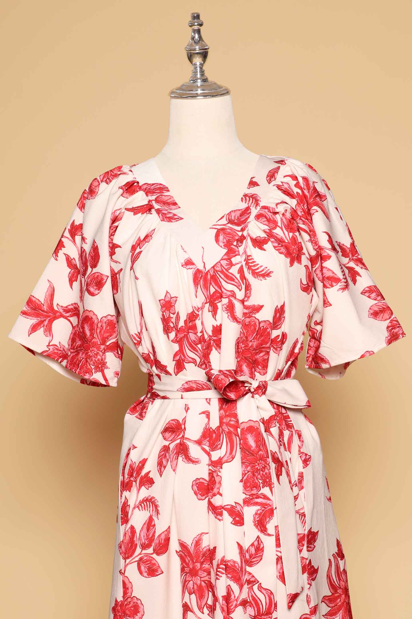 PO - Whitney V Dress in Red Festive Blooms