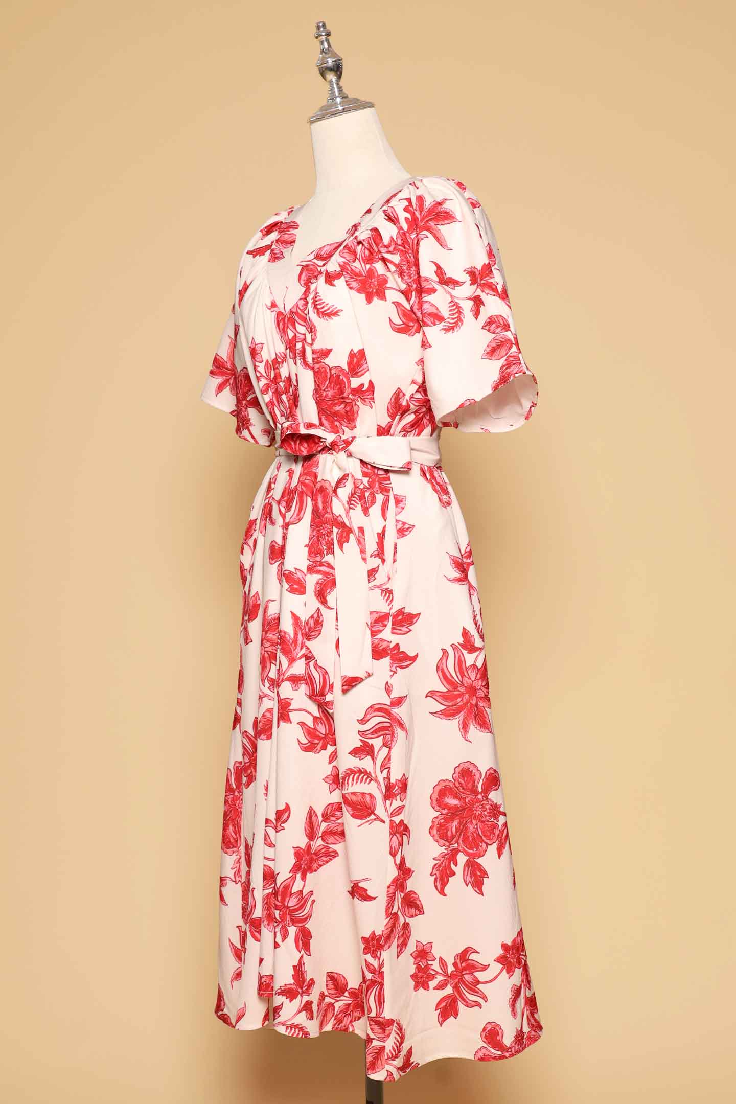 PO - Whitney V Dress in Red Festive Blooms