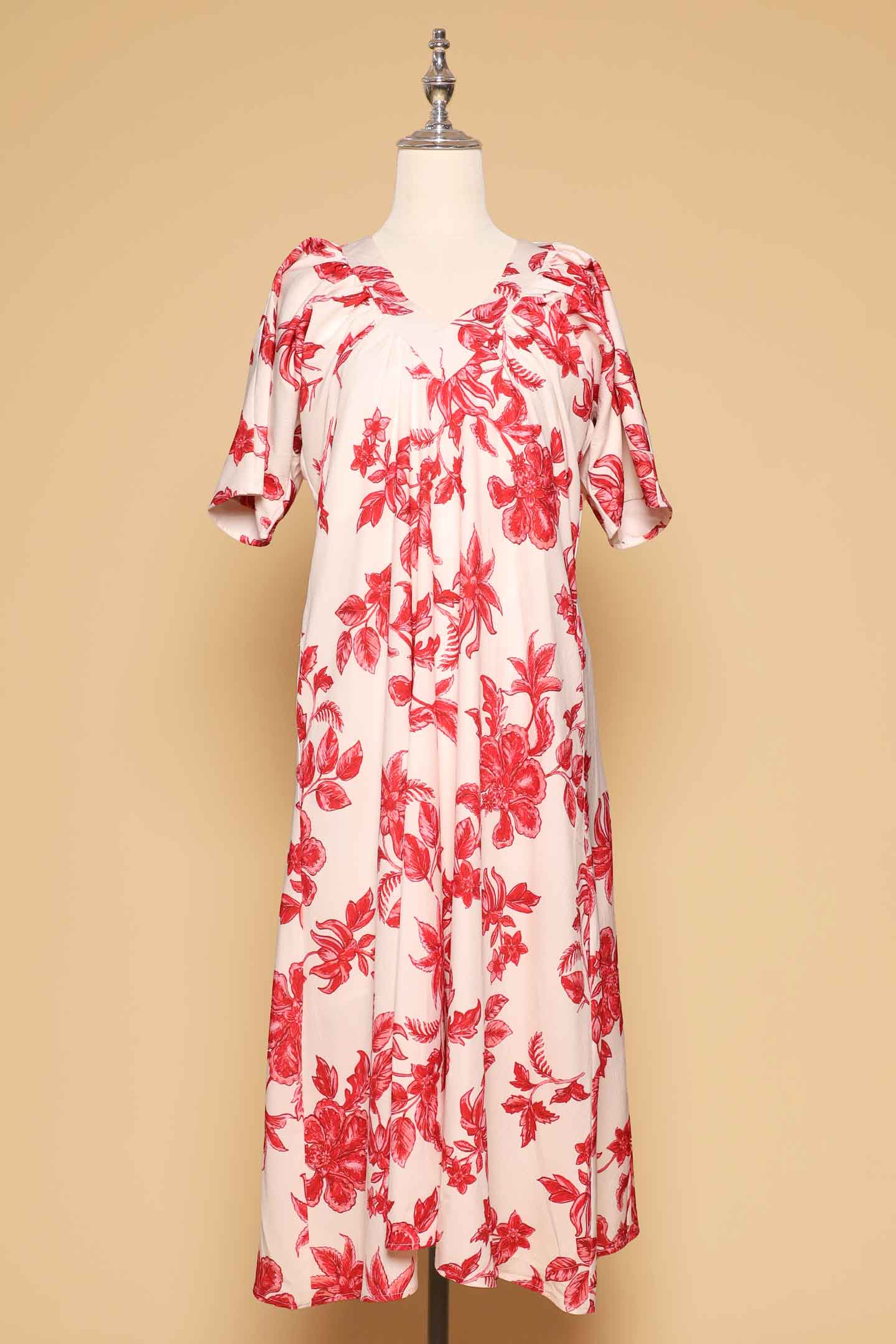 PO - Whitney V Dress in Red Festive Blooms