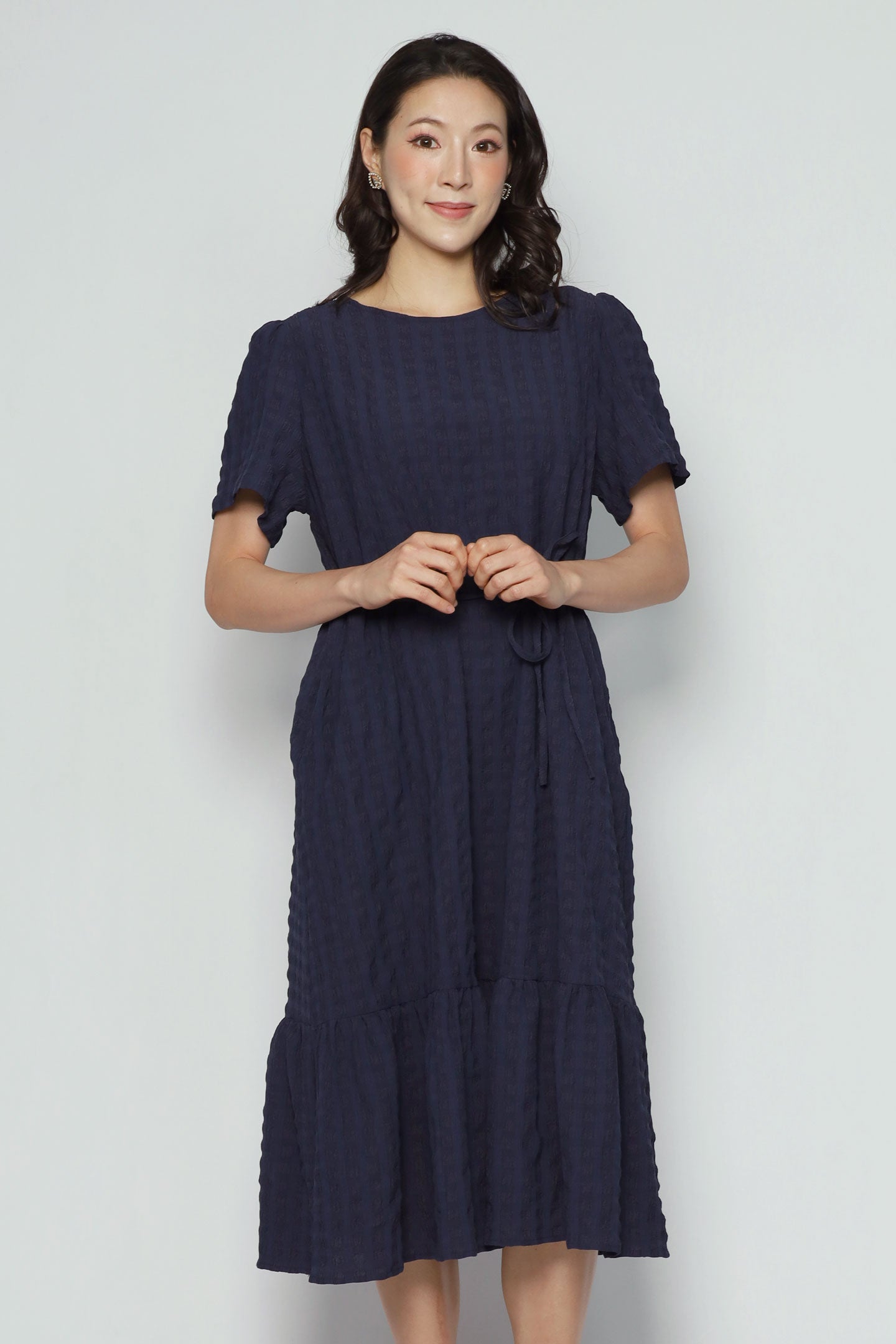 Backorders Xing Dress in Blue Textured