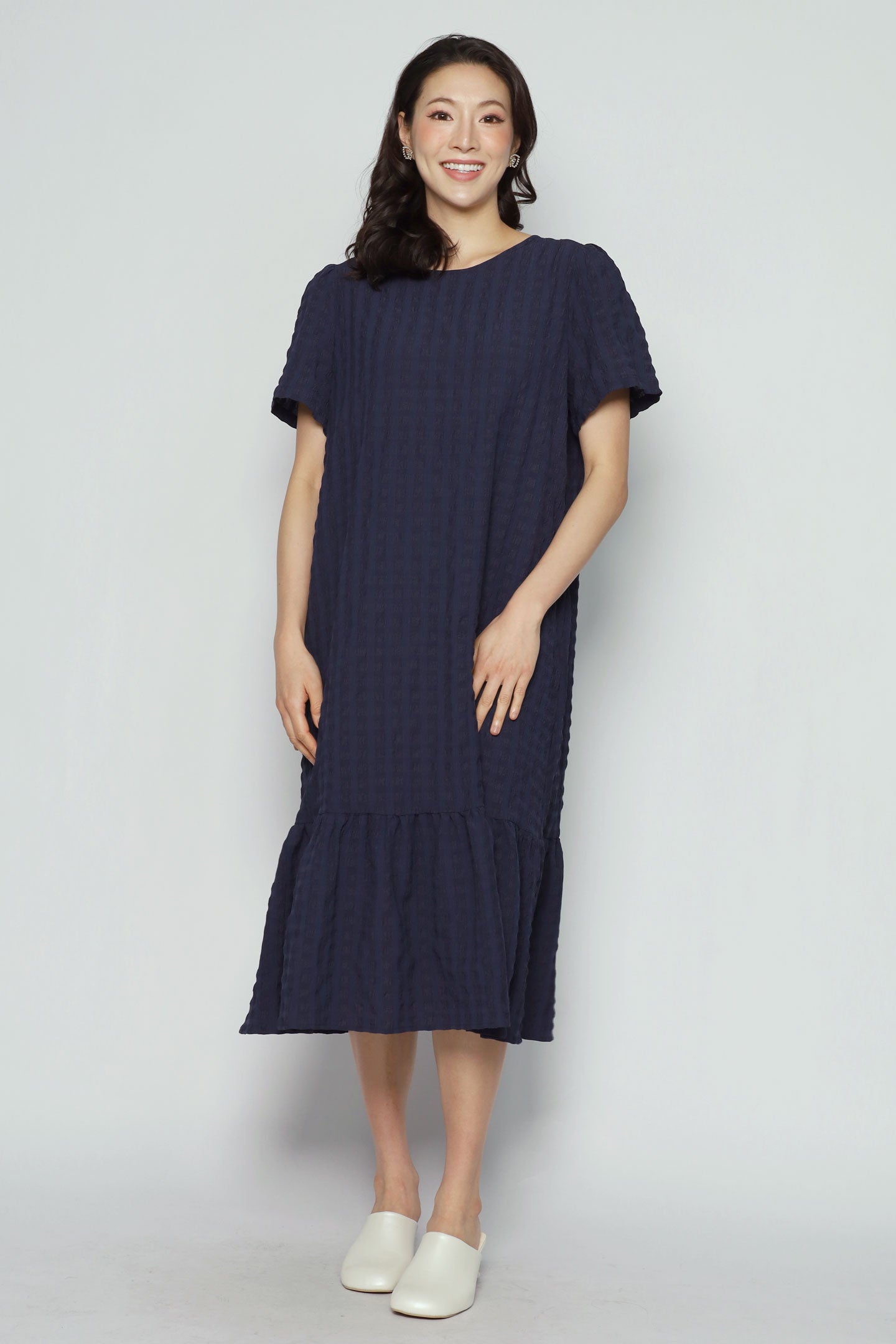 Backorders Xing Dress in Blue Textured